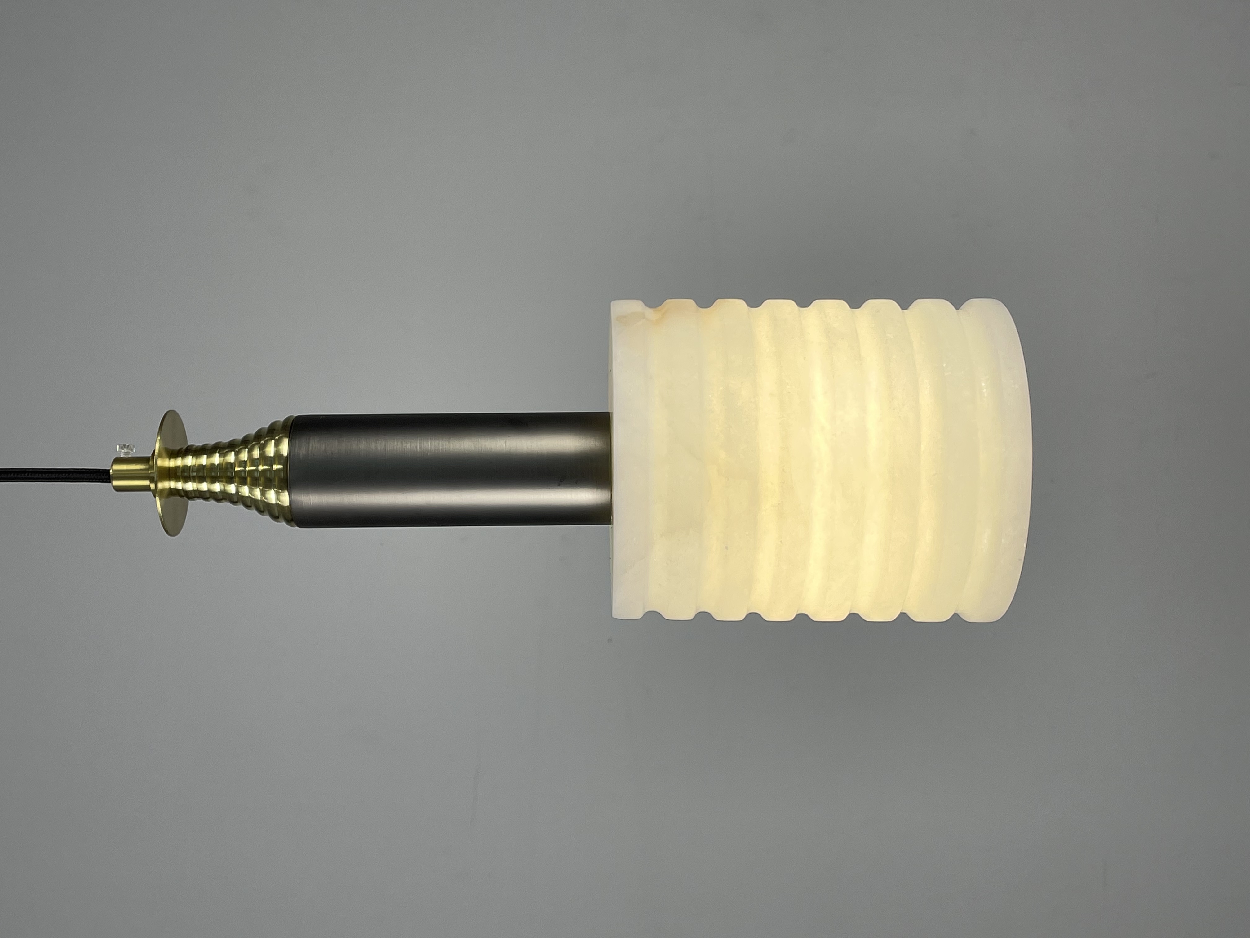 CASA Lighting Ribbed Alabaster & Brass Accent Pendant Light