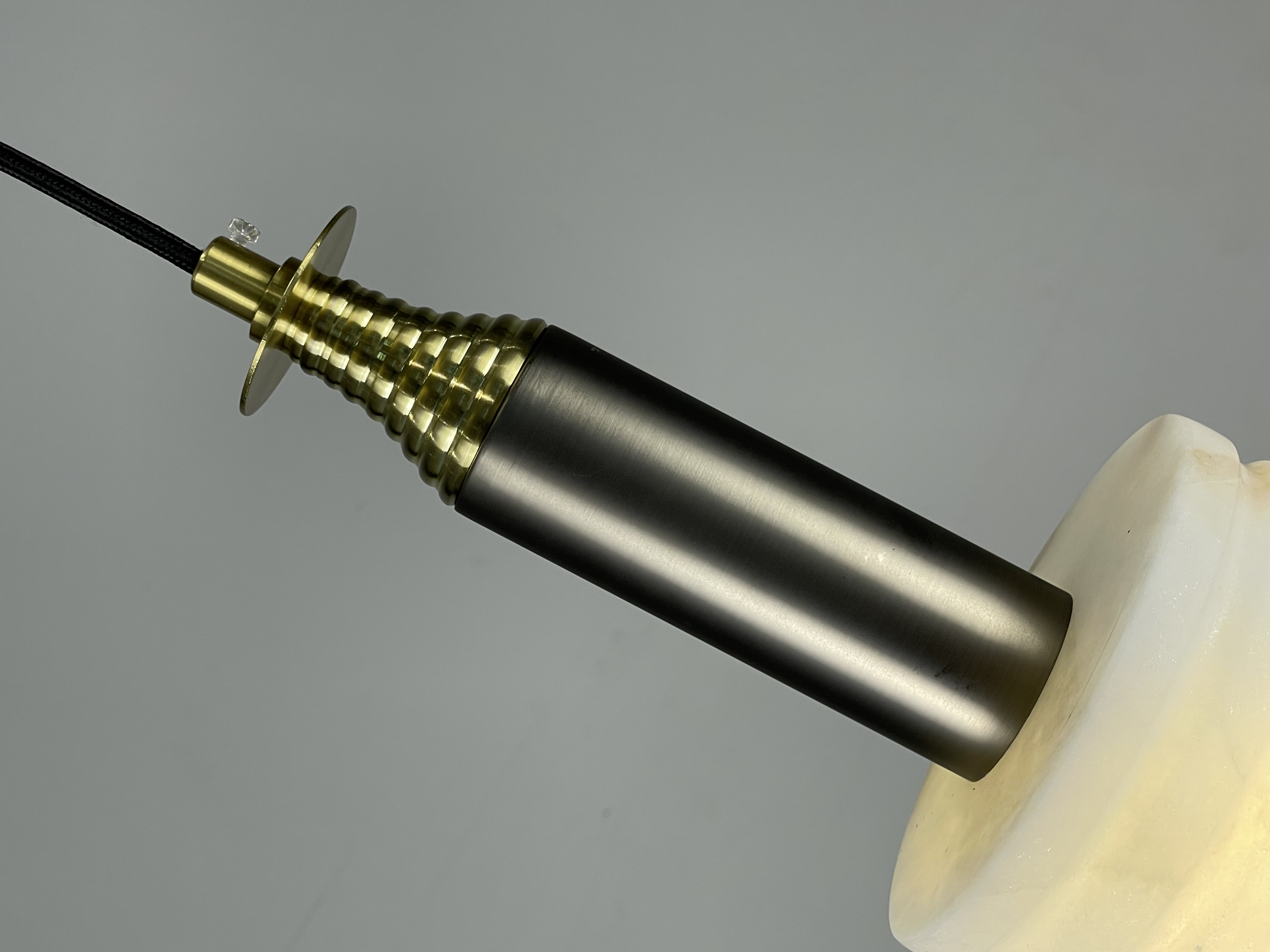 CASA Lighting Ribbed Alabaster & Brass Accent Pendant Light