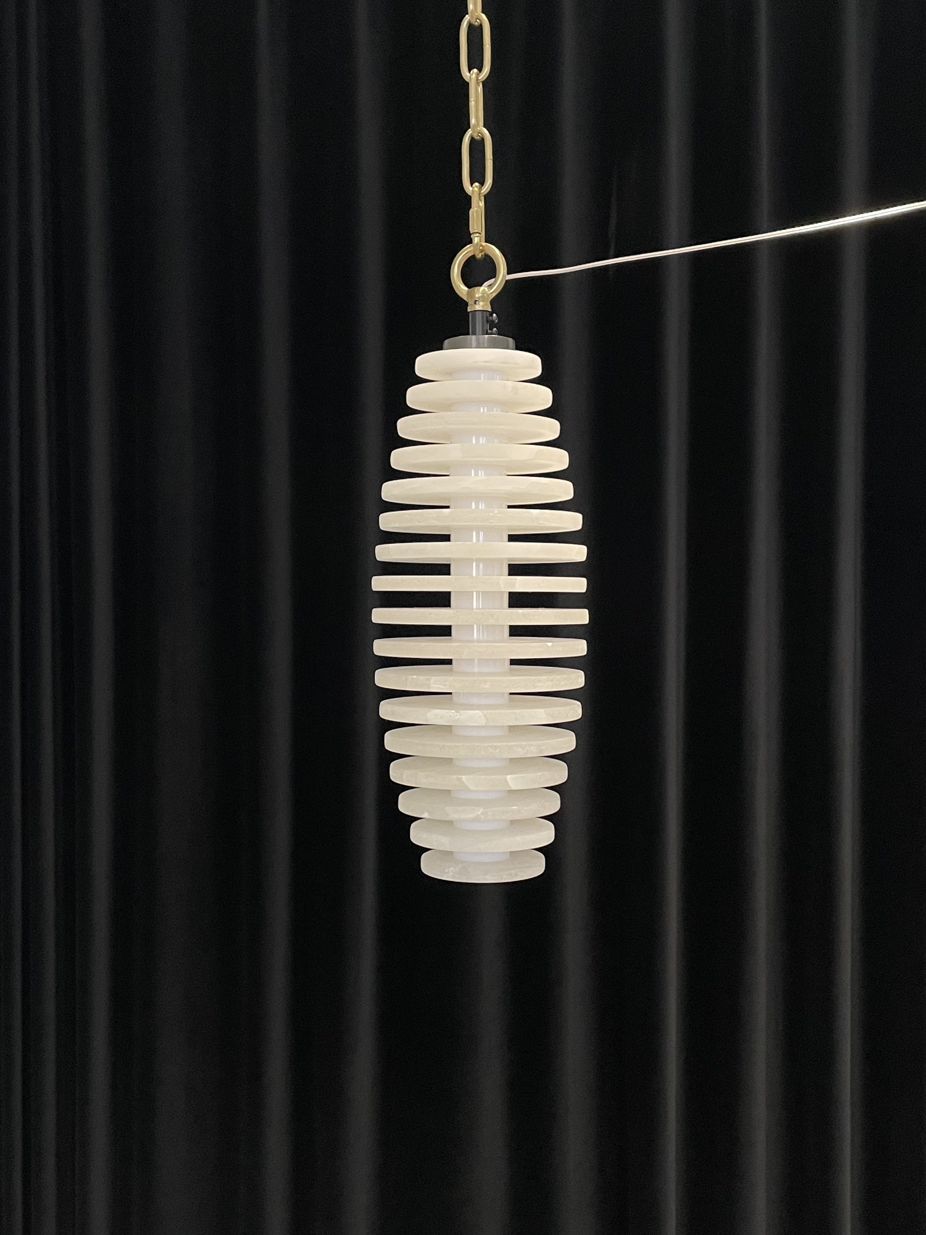 CASA Lighting Tiered Alabaster & Brass Pendant Light