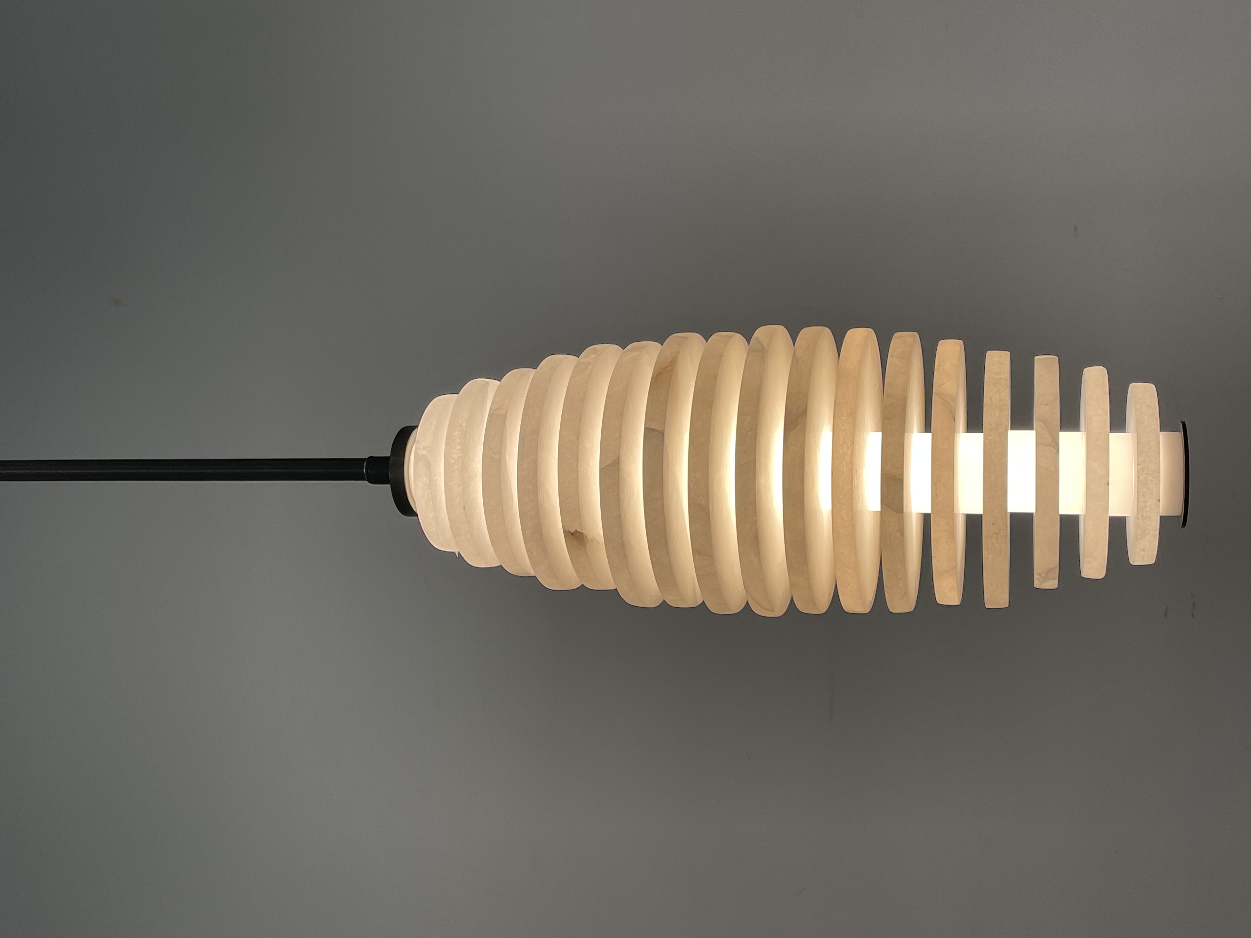 CASA Lighting Tiered Alabaster & Brass Pendant Light