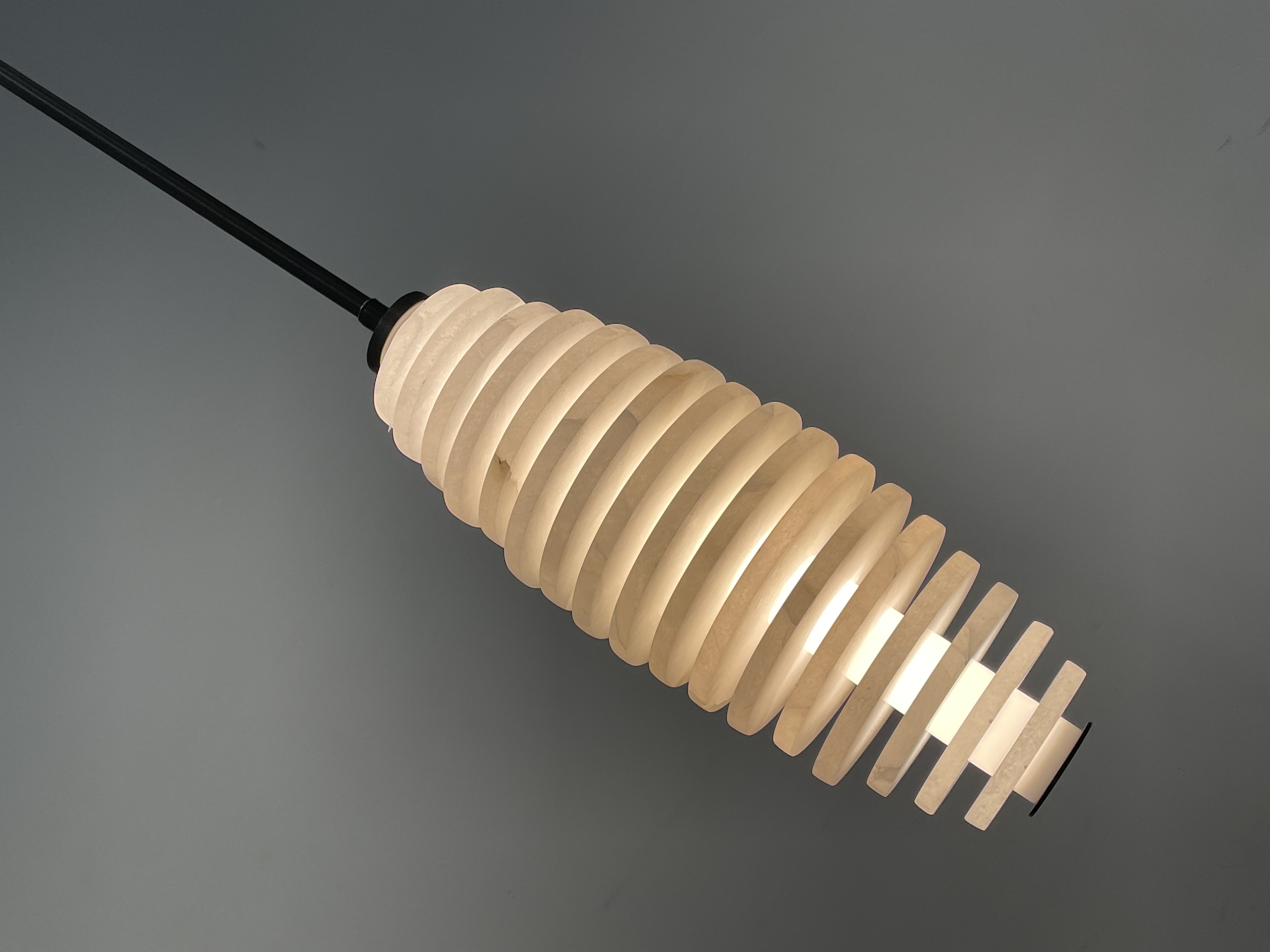 CASA Lighting Tiered Alabaster & Brass Pendant Light