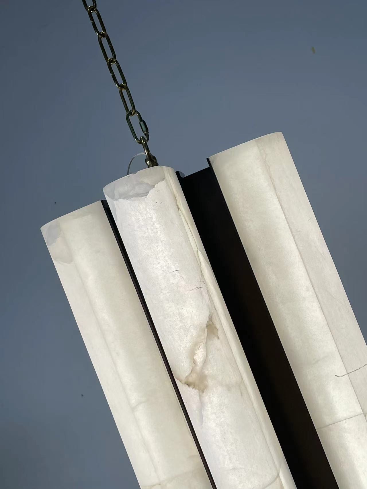 CASA Lighting Vertical Alabaster & Brass Cylinder Pendant Light