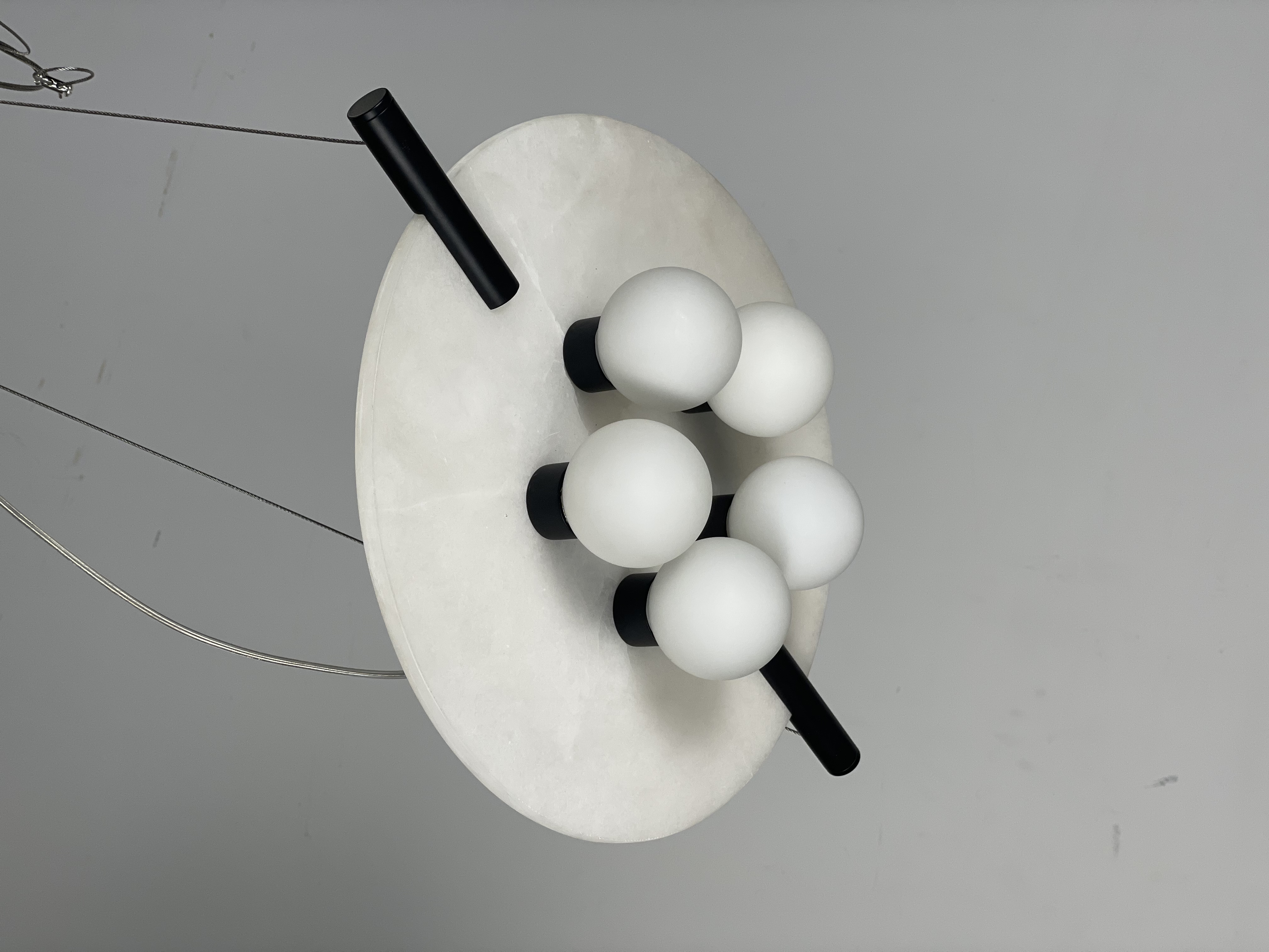 CASA Lighting Alabaster & Black Brass Multi-Globe Pendant Light