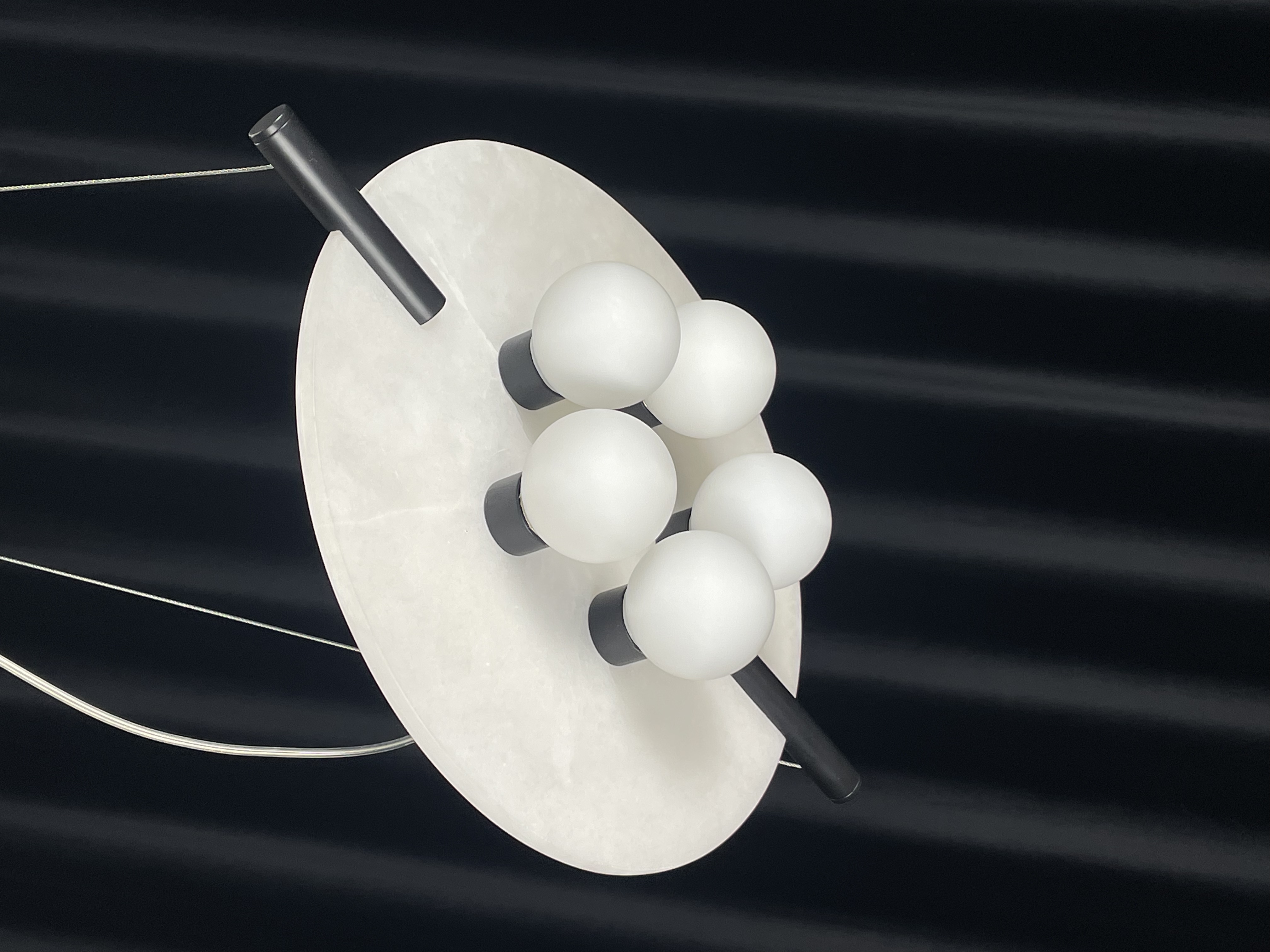 CASA Lighting Alabaster & Black Brass Multi-Globe Pendant Light