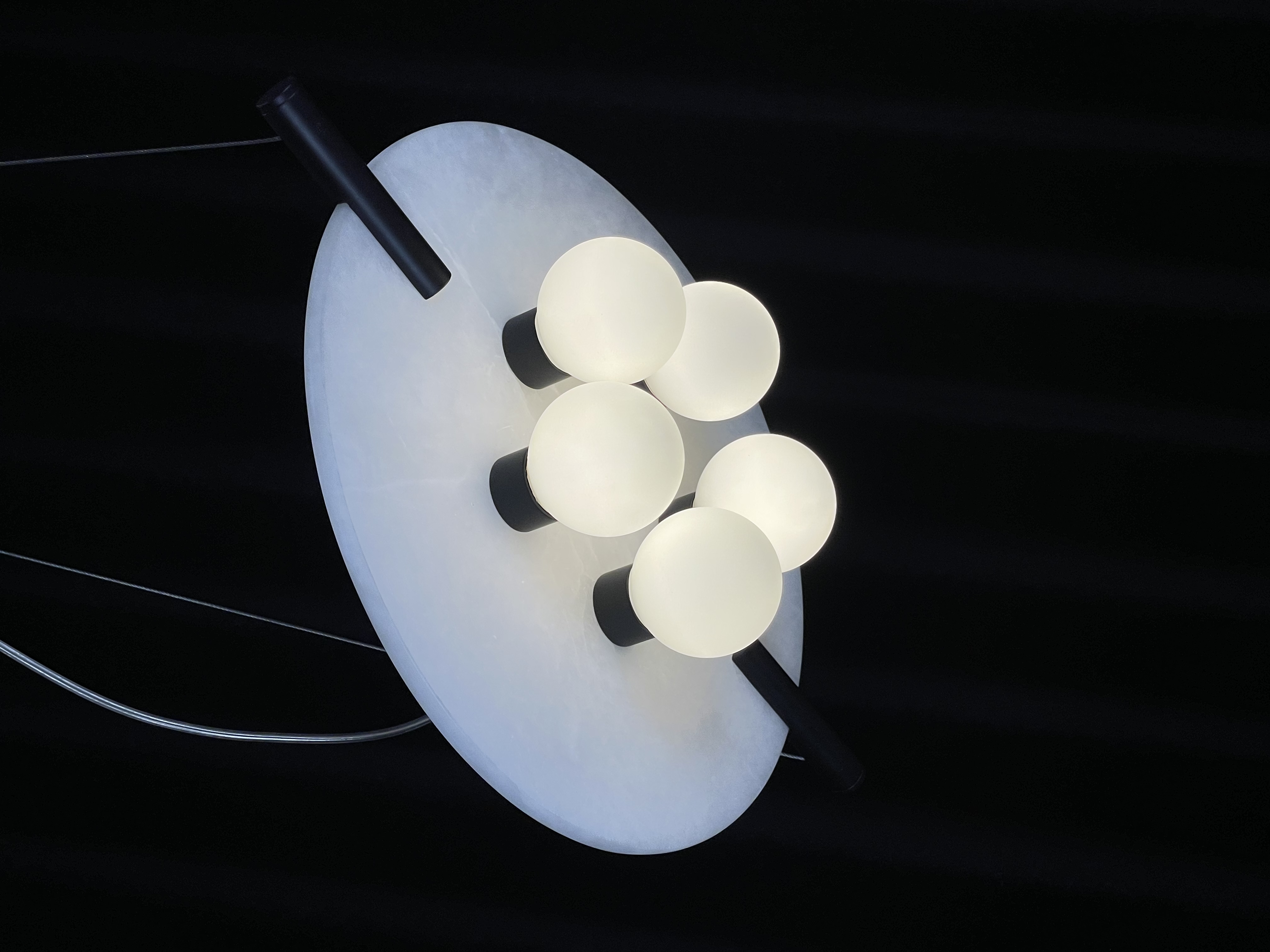 CASA Lighting Alabaster & Black Brass Multi-Globe Pendant Light