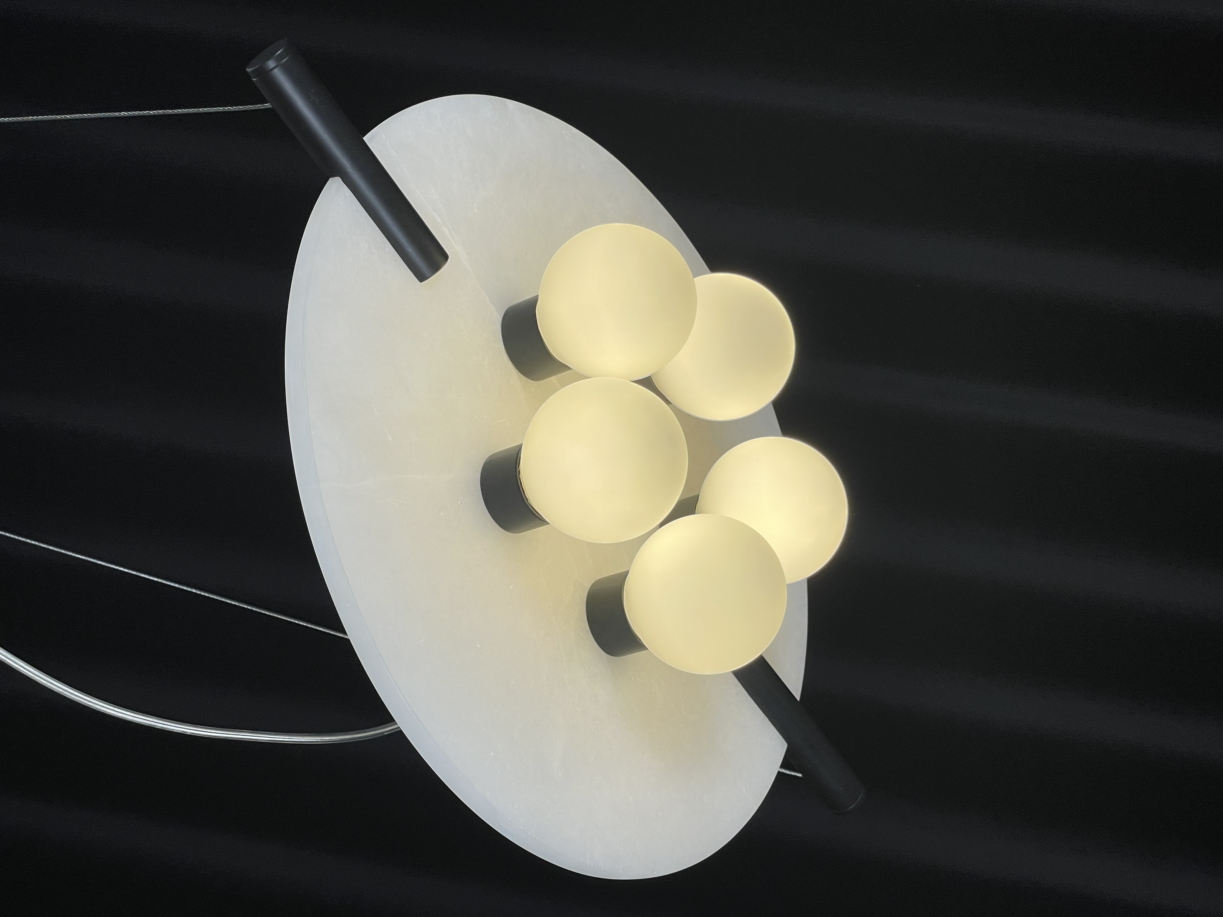 CASA Lighting Alabaster & Black Brass Multi-Globe Pendant Light