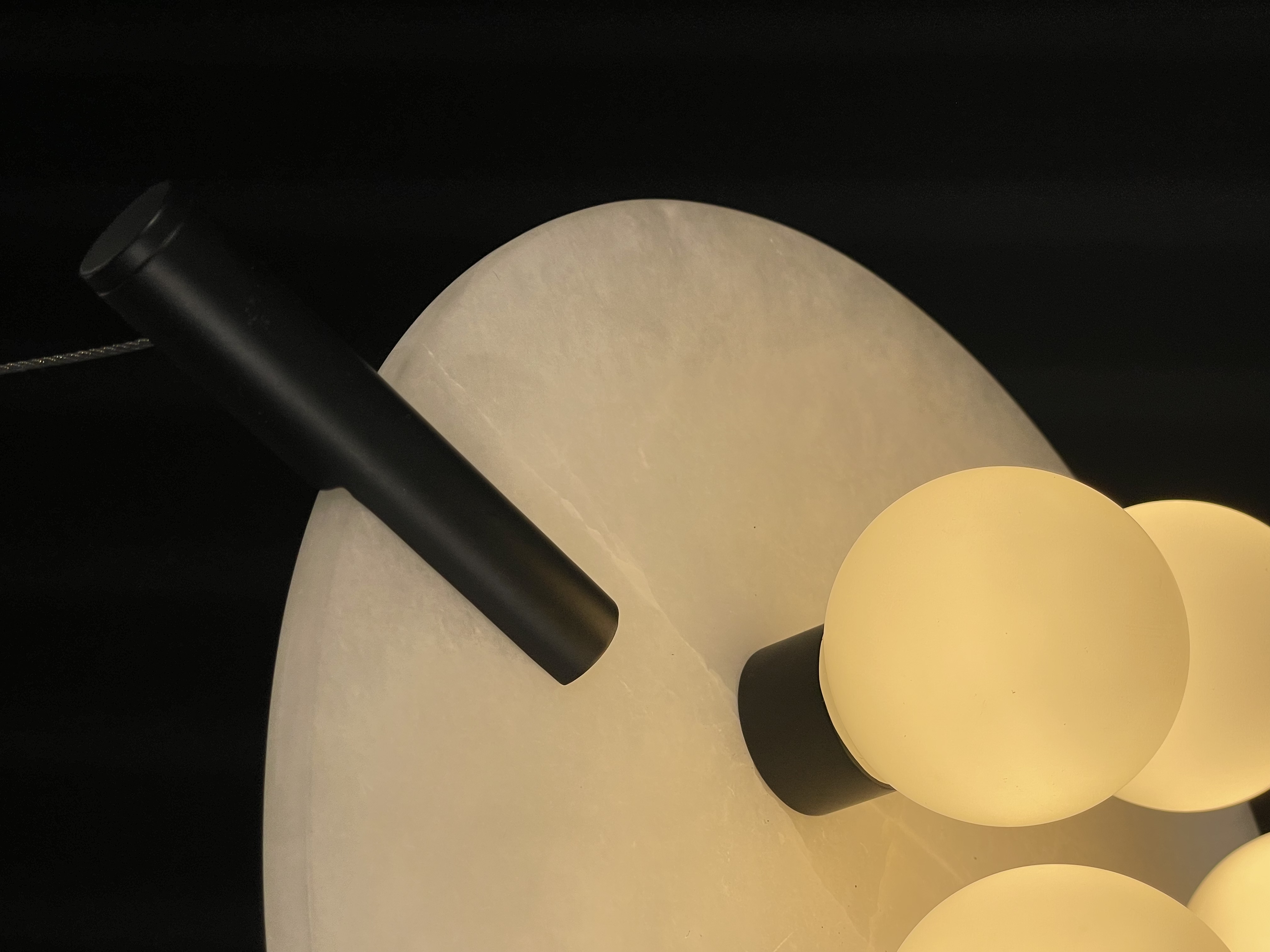 CASA Lighting Alabaster & Black Brass Multi-Globe Pendant Light