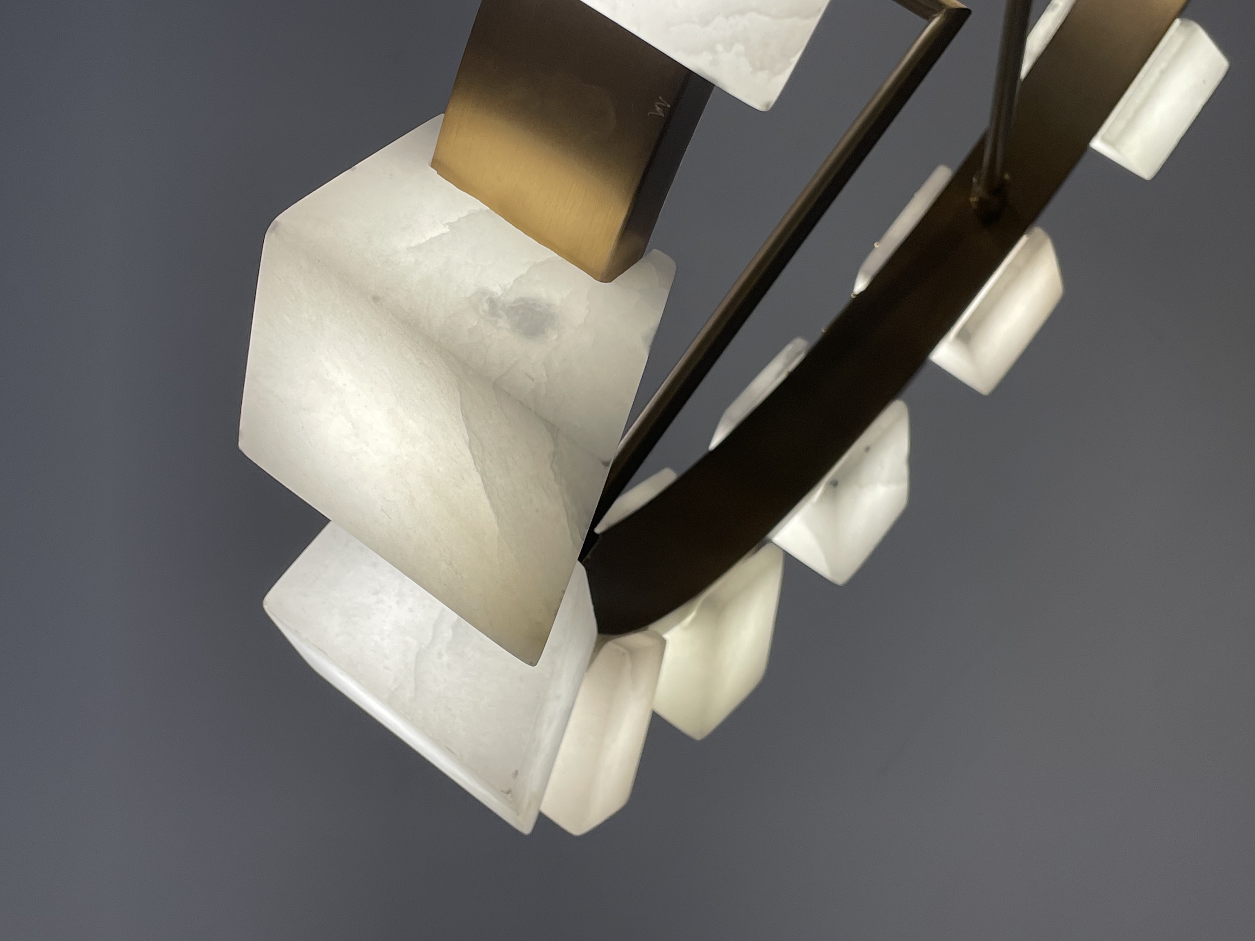 CASA Lighting Tiered Polygonal Alabaster & Brass Chandelier