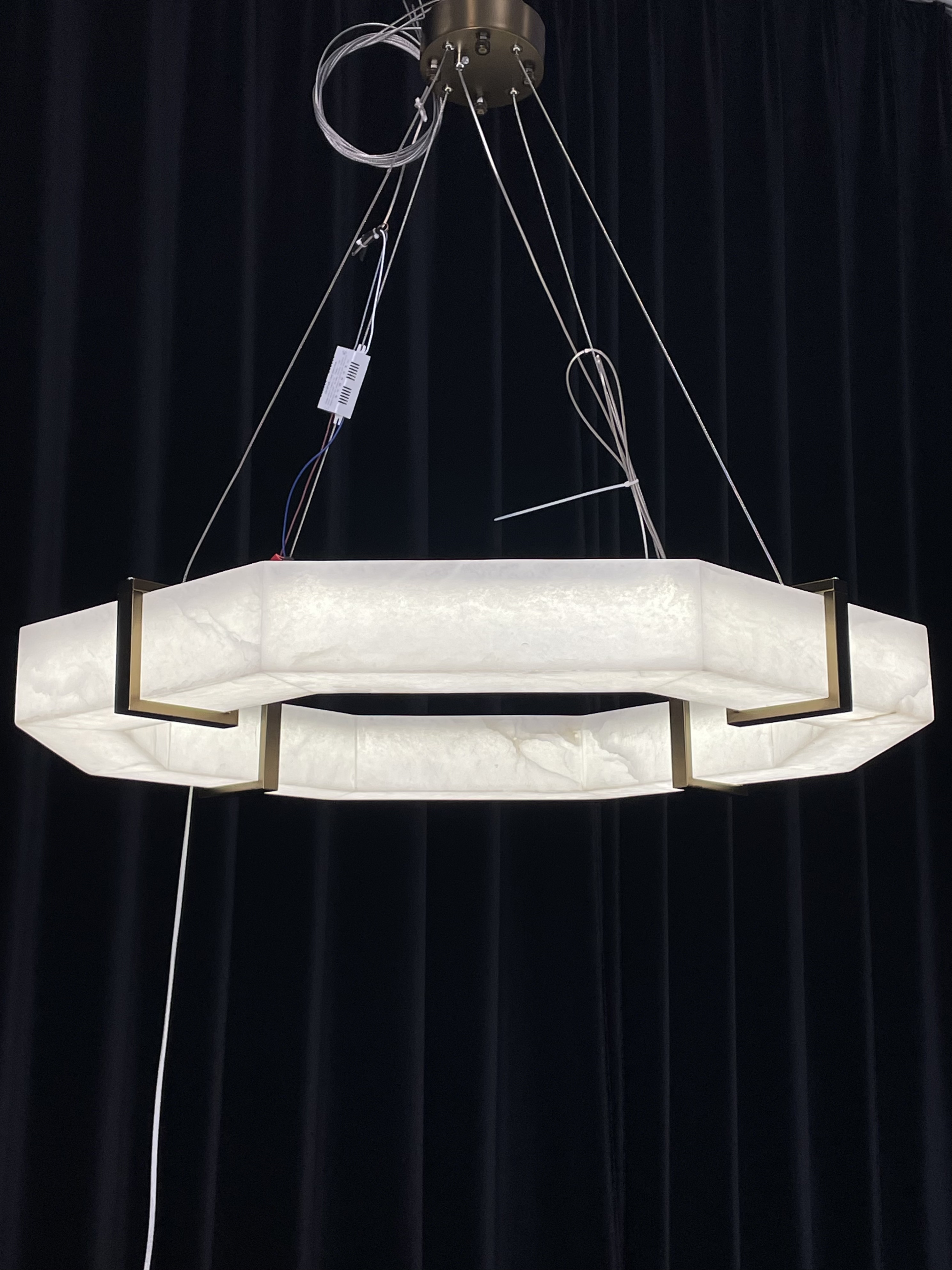 CASA Lighting Hexagonal Alabaster & Brass LED Chandelier