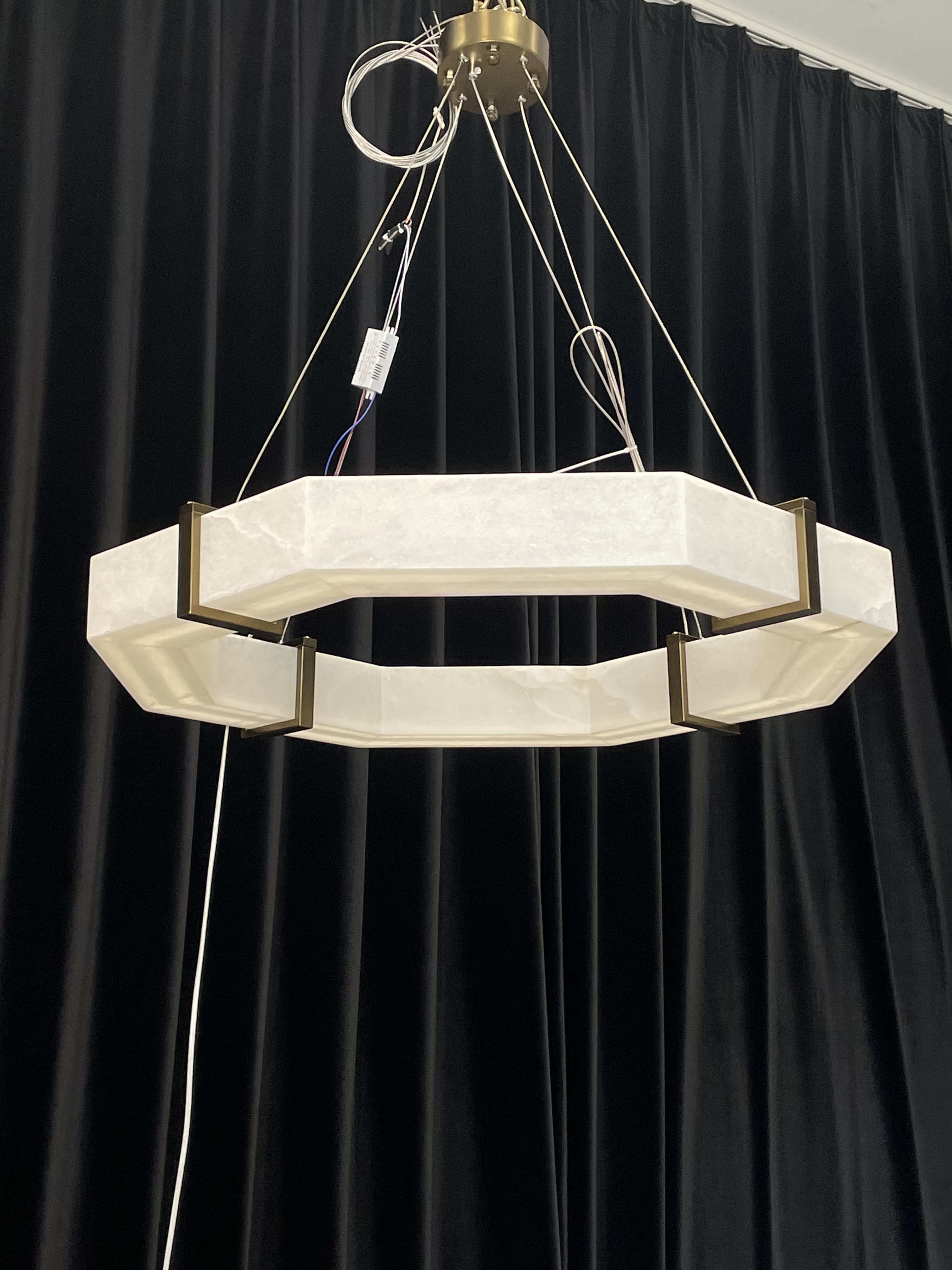 CASA Lighting Hexagonal Alabaster & Brass LED Chandelier