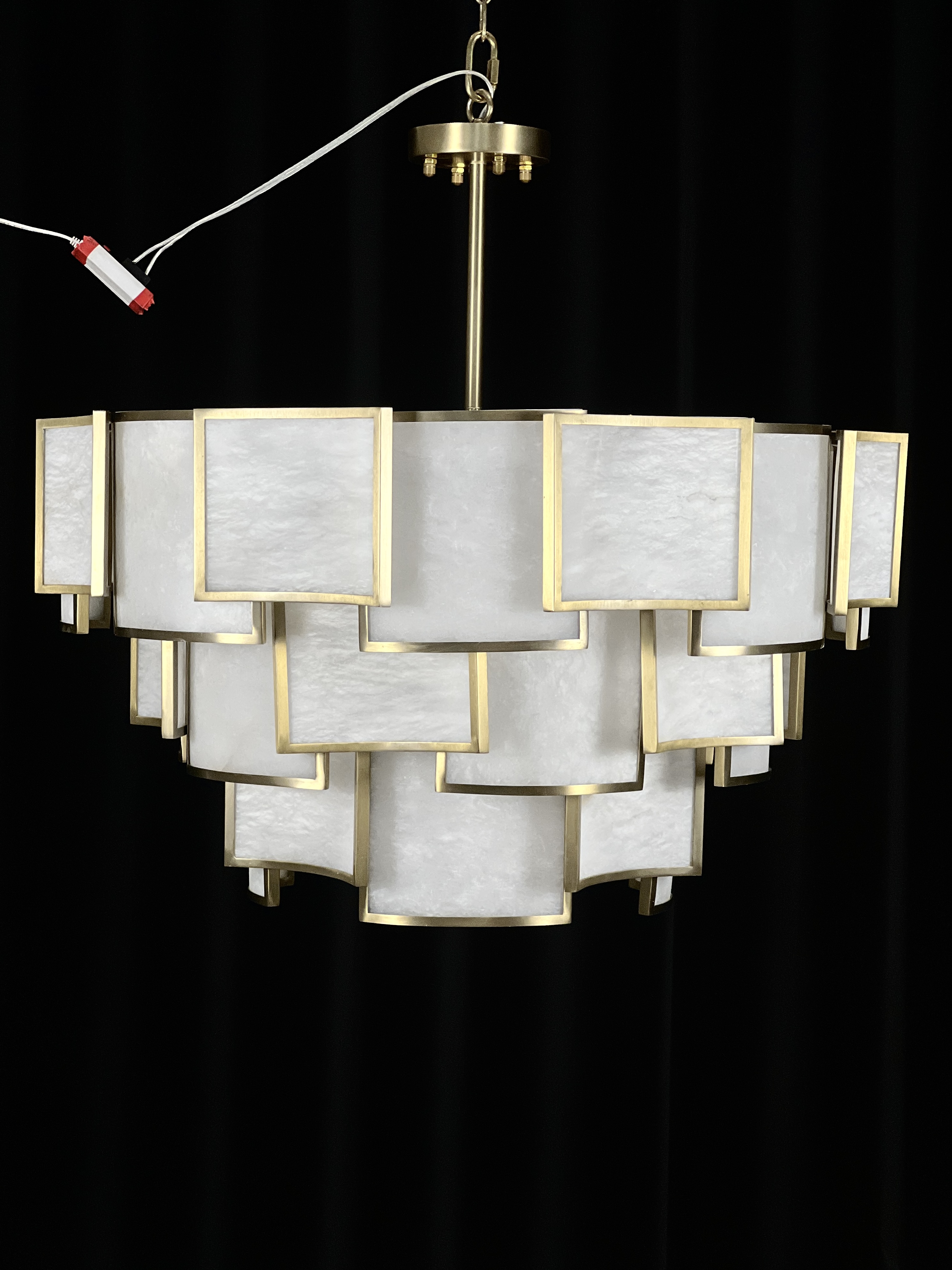 Casailighting Tiered Square Alabaster & Stainless Steel Chandelier