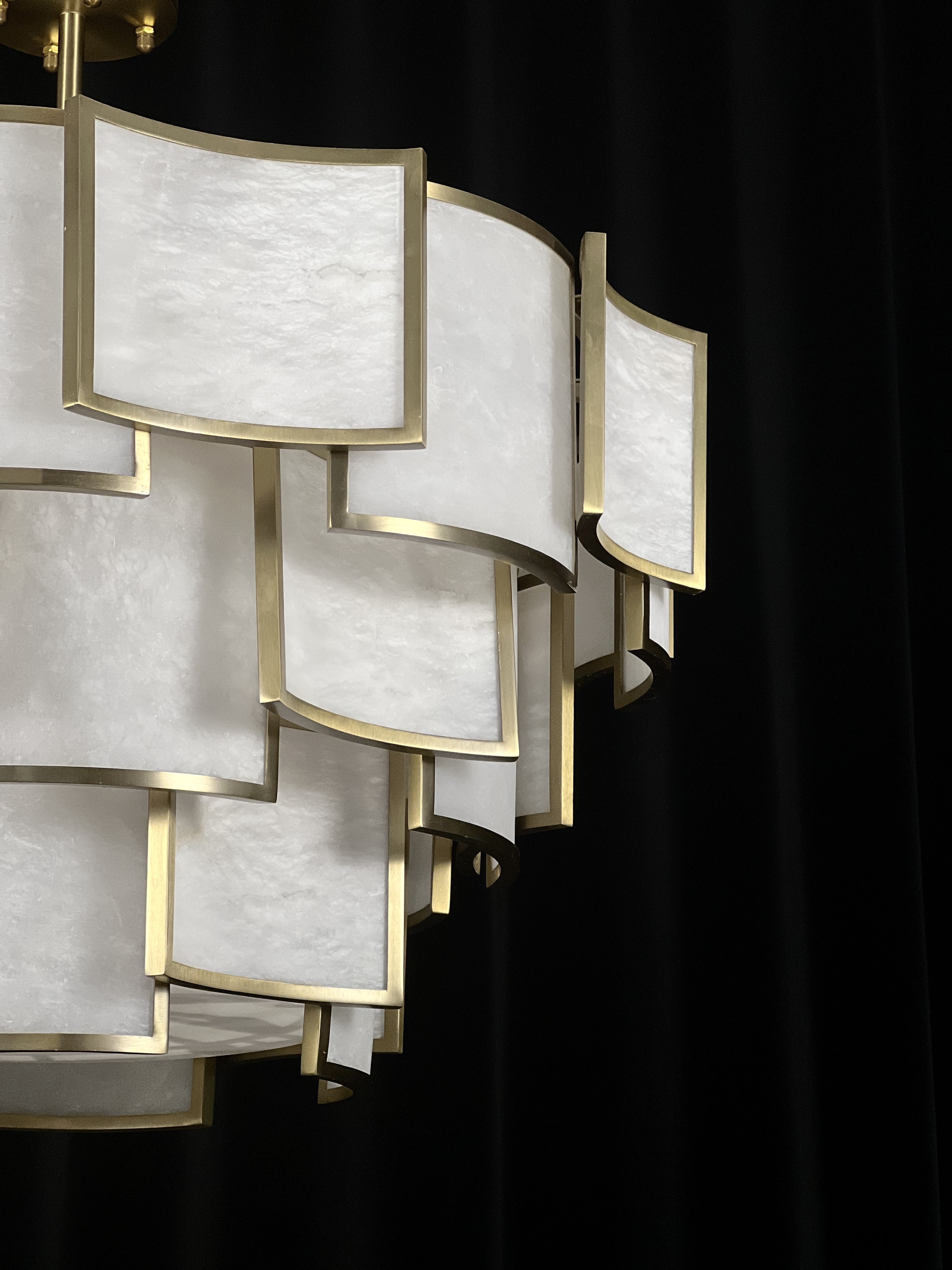 Casailighting Tiered Square Alabaster & Stainless Steel Chandelier