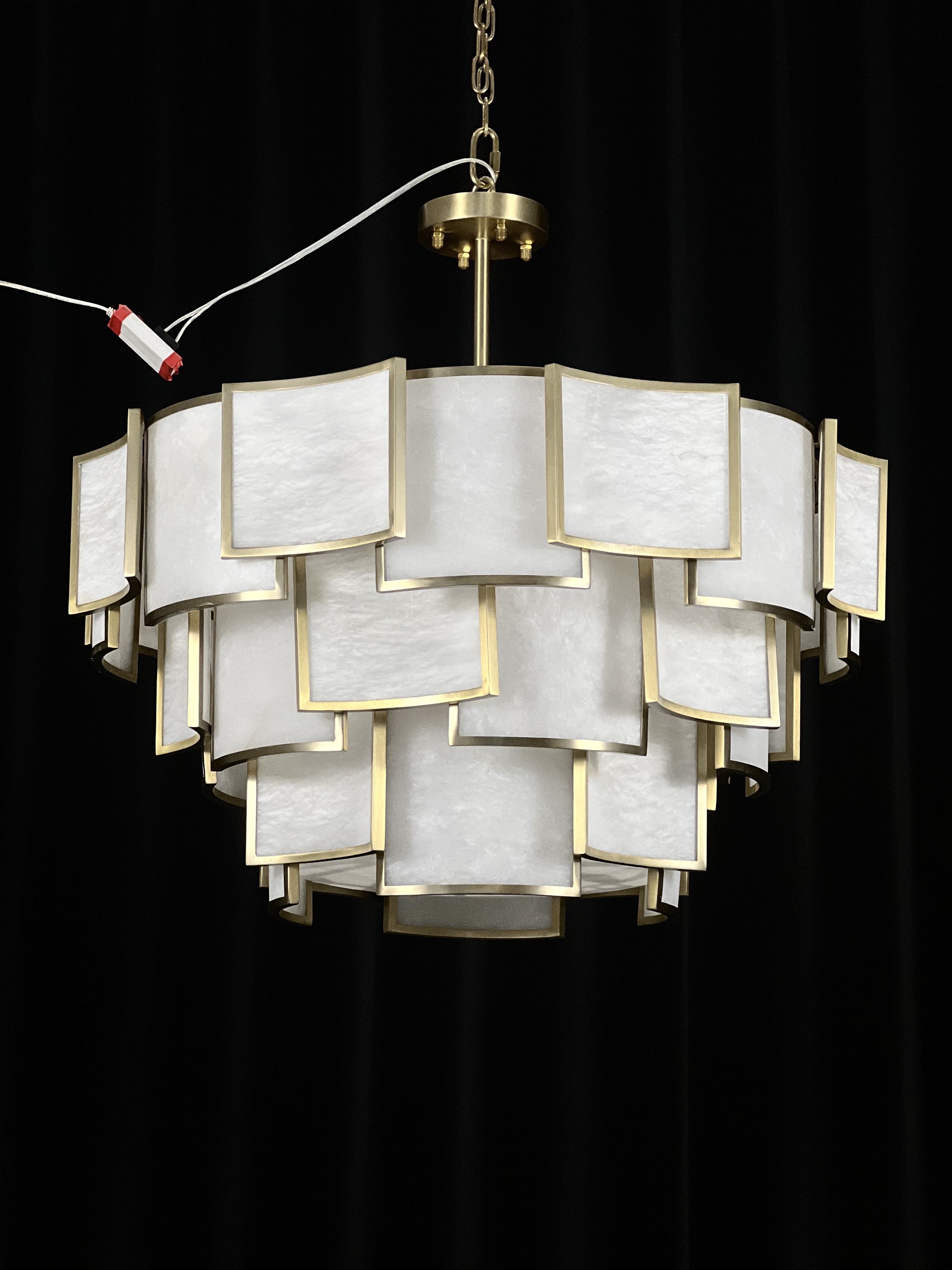 Casailighting Tiered Square Alabaster & Stainless Steel Chandelier