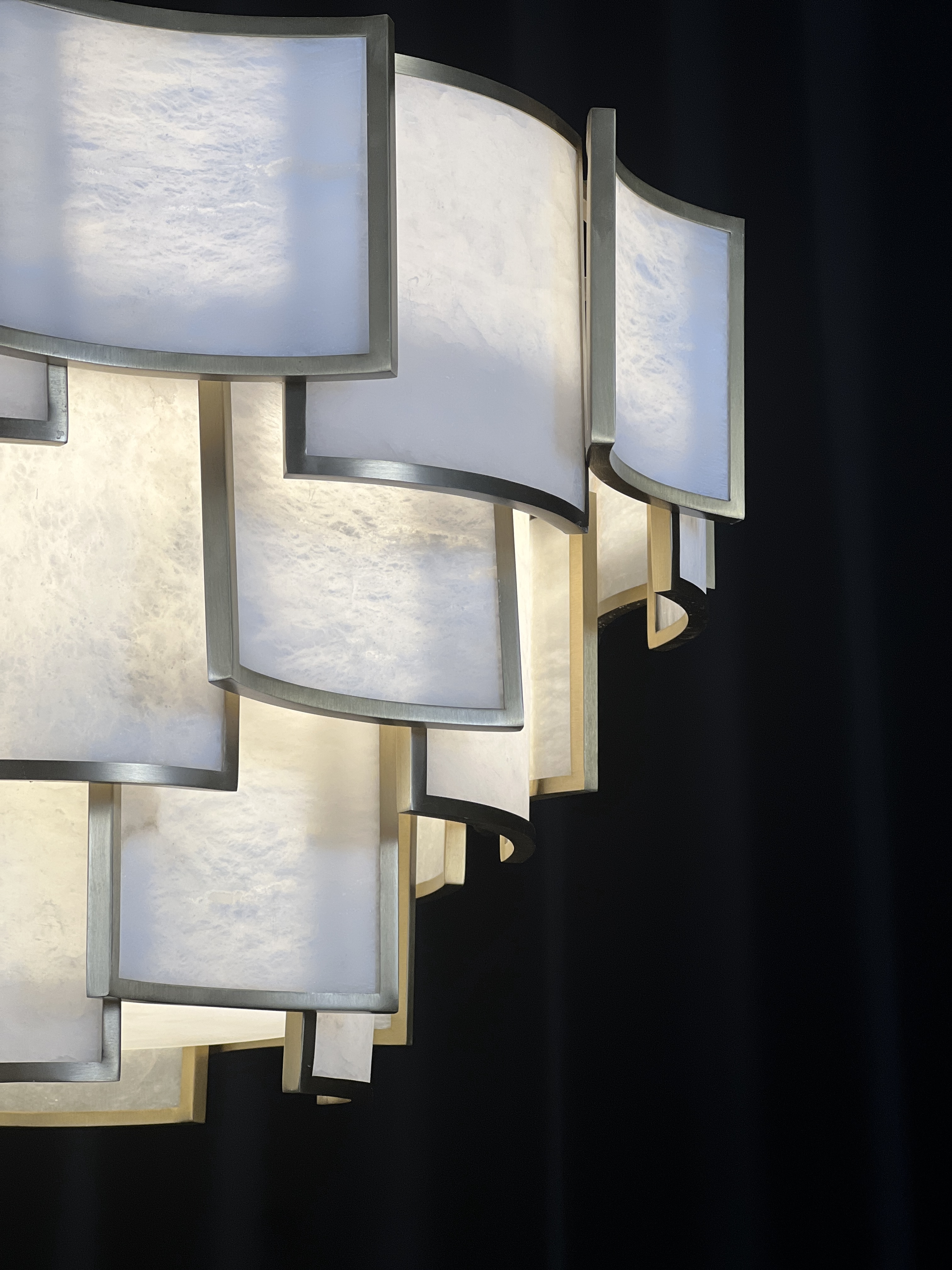 Casailighting Tiered Square Alabaster & Stainless Steel Chandelier