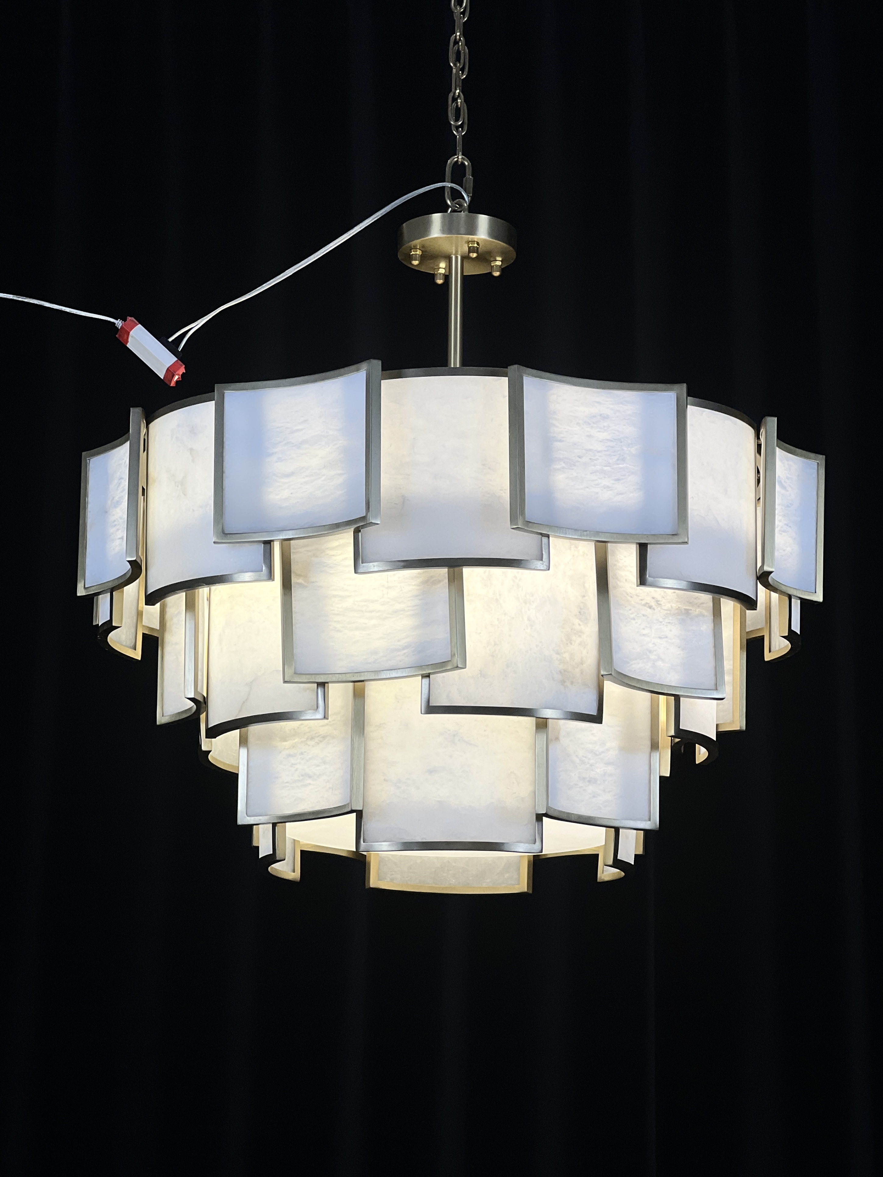 Casailighting Tiered Square Alabaster & Stainless Steel Chandelier