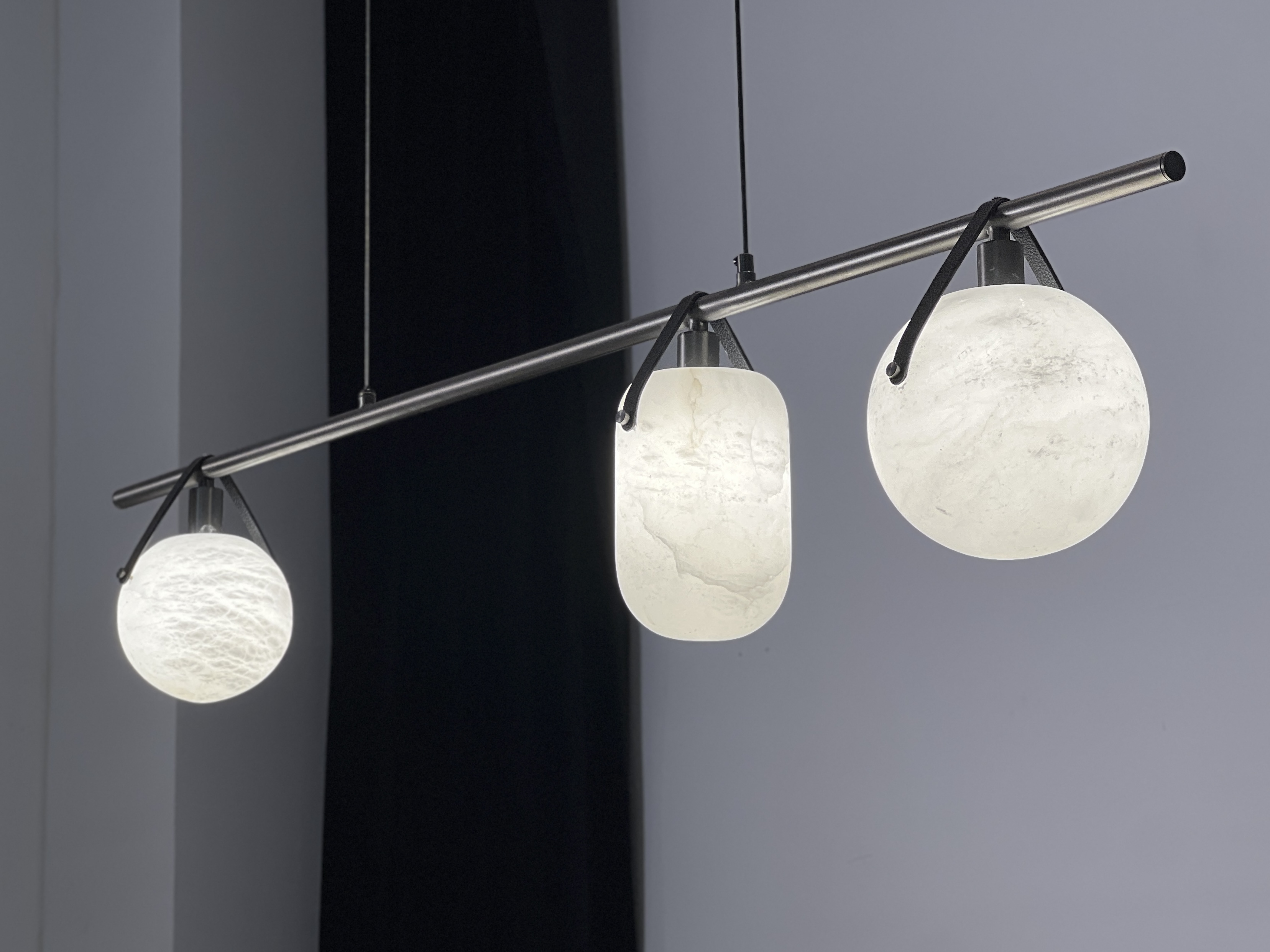 Casailighting 3-Light Mixed Shape Alabaster & Brass Linear Pendant