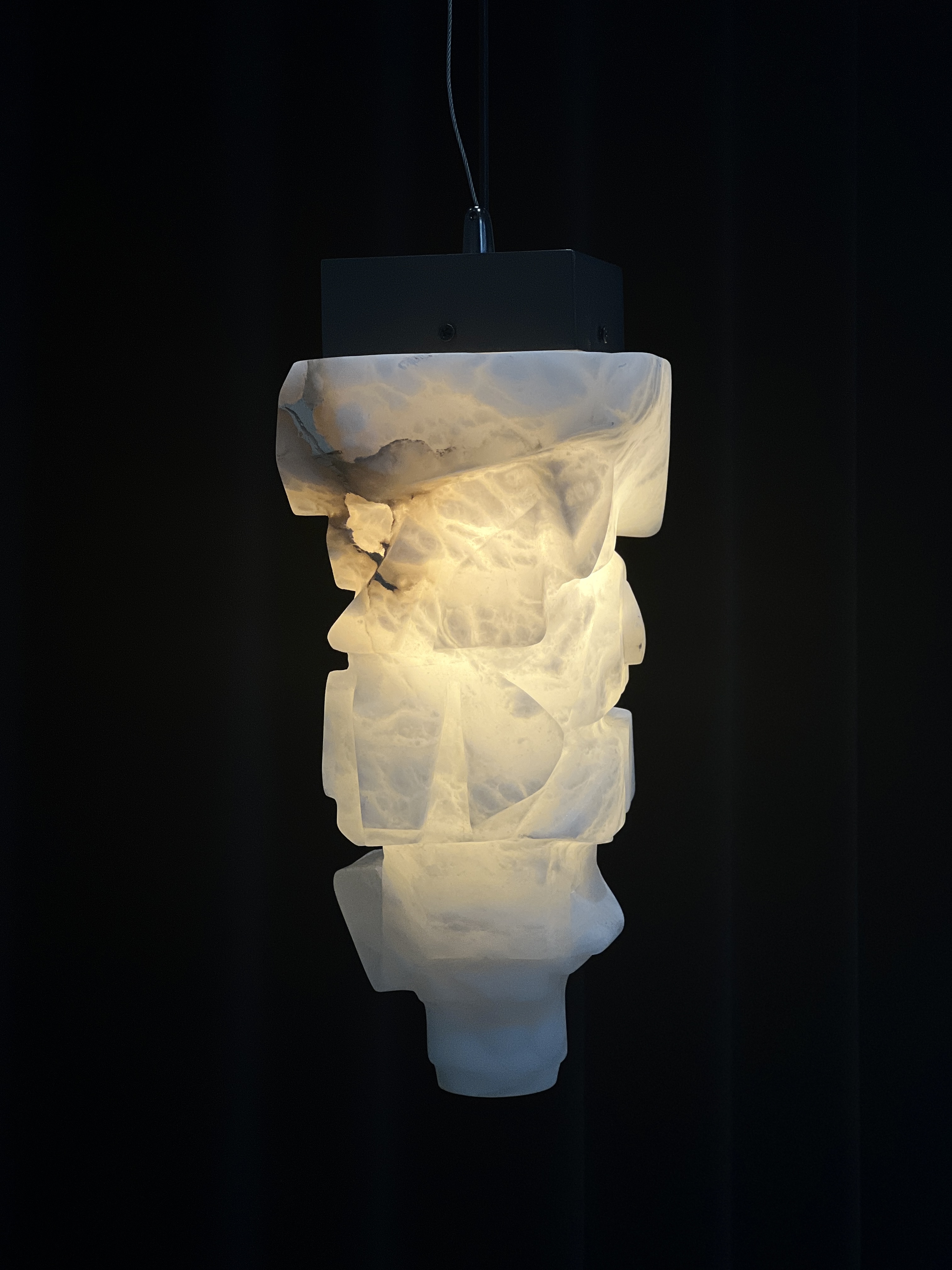 Casailighting Abstract Sculptural Alabaster & Brass Pendant Light