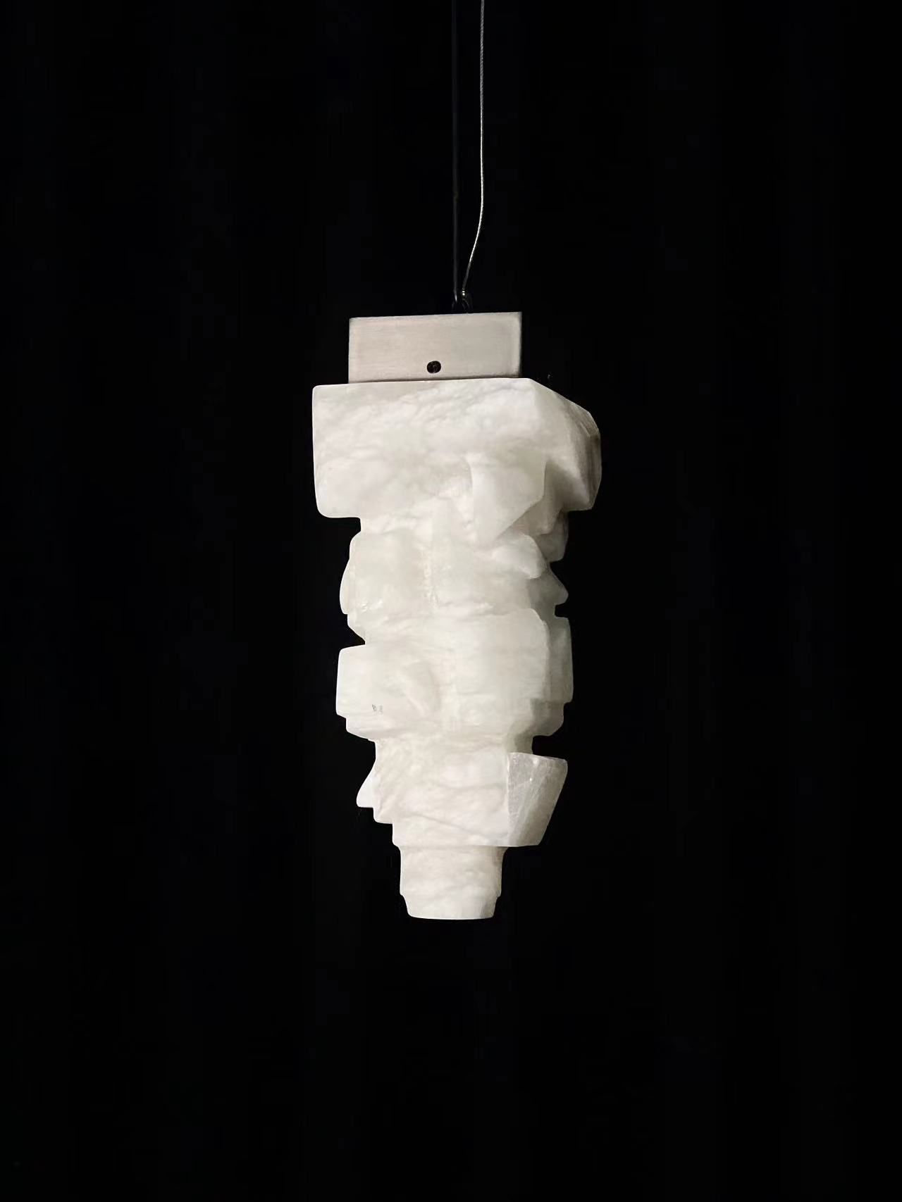 Casailighting Abstract Sculptural Alabaster & Brass Pendant Light