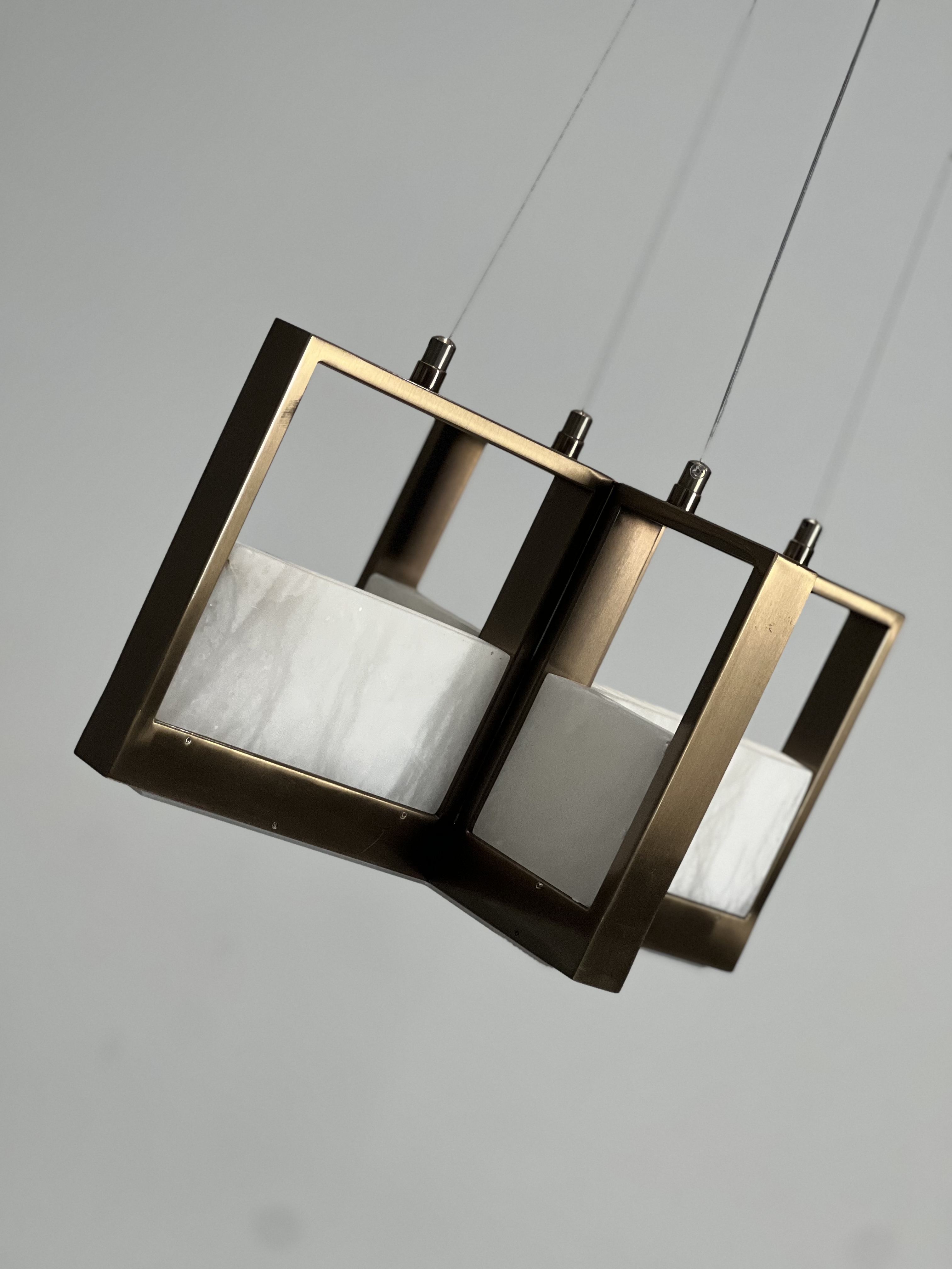 Casailighting  Dual Cube Alabaster & Brass Chandelier