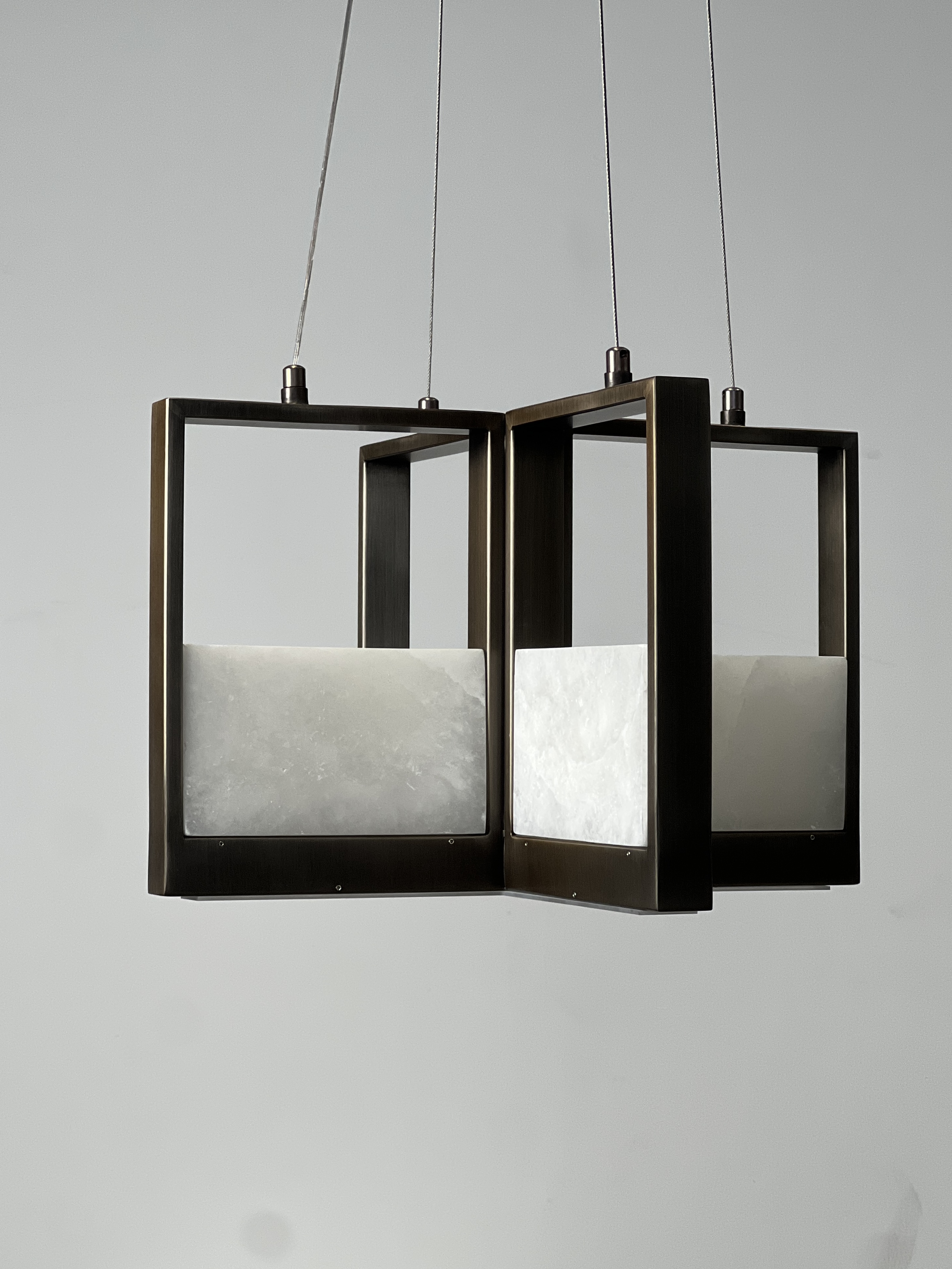 Casailighting  Dual Cube Alabaster & Brass Chandelier