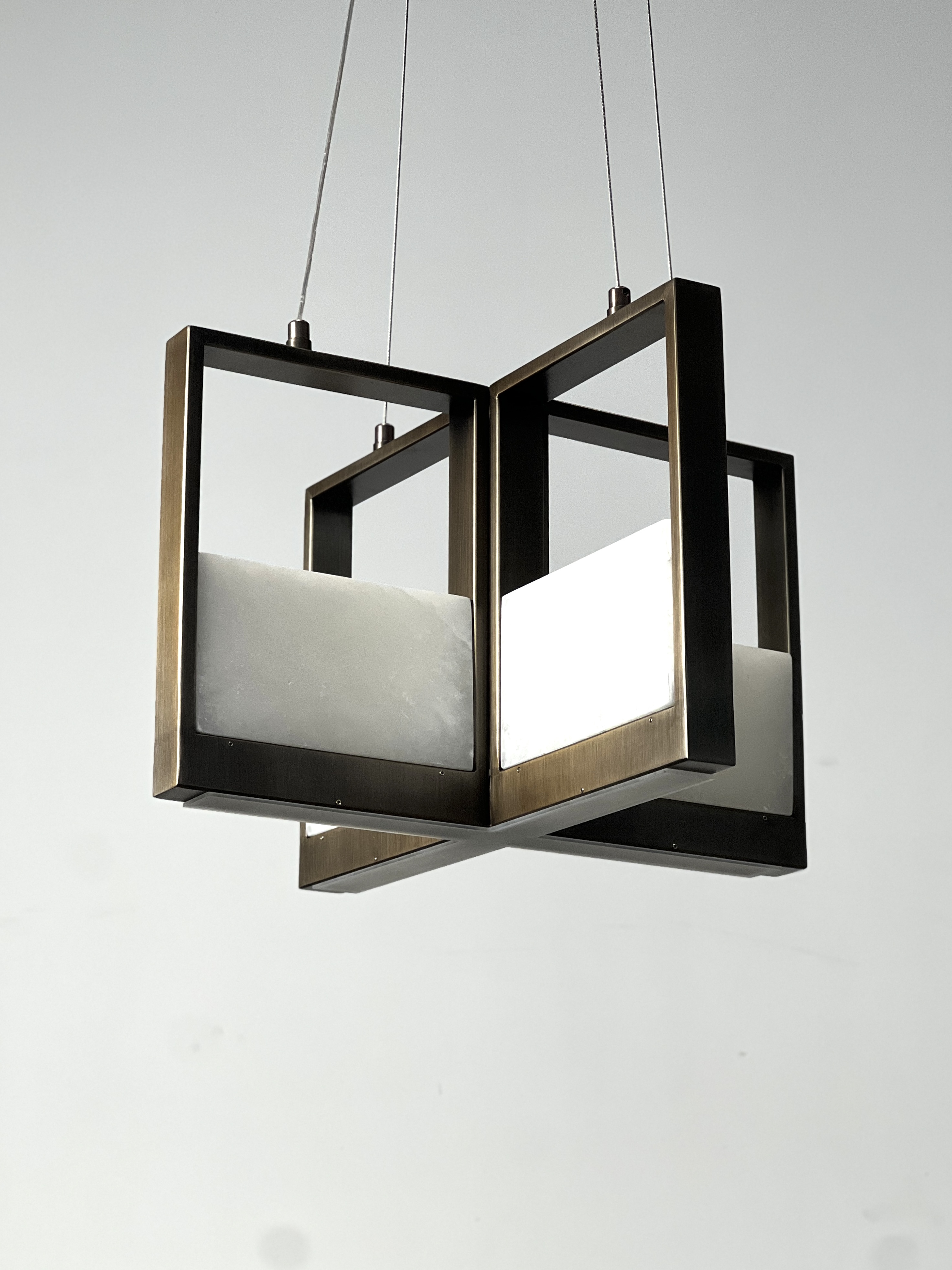 Casailighting  Dual Cube Alabaster & Brass Chandelier