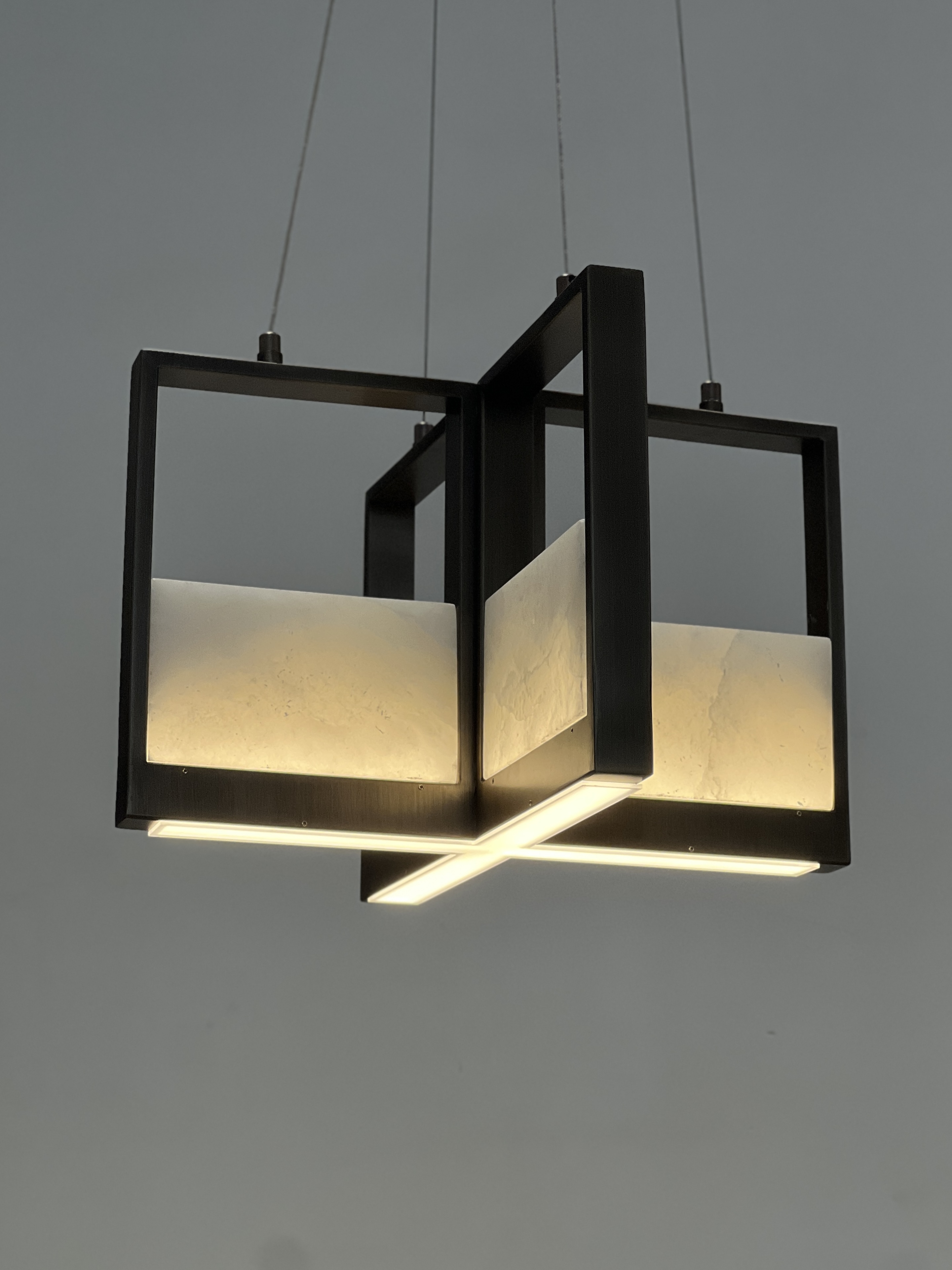 Casailighting  Dual Cube Alabaster & Brass Chandelier