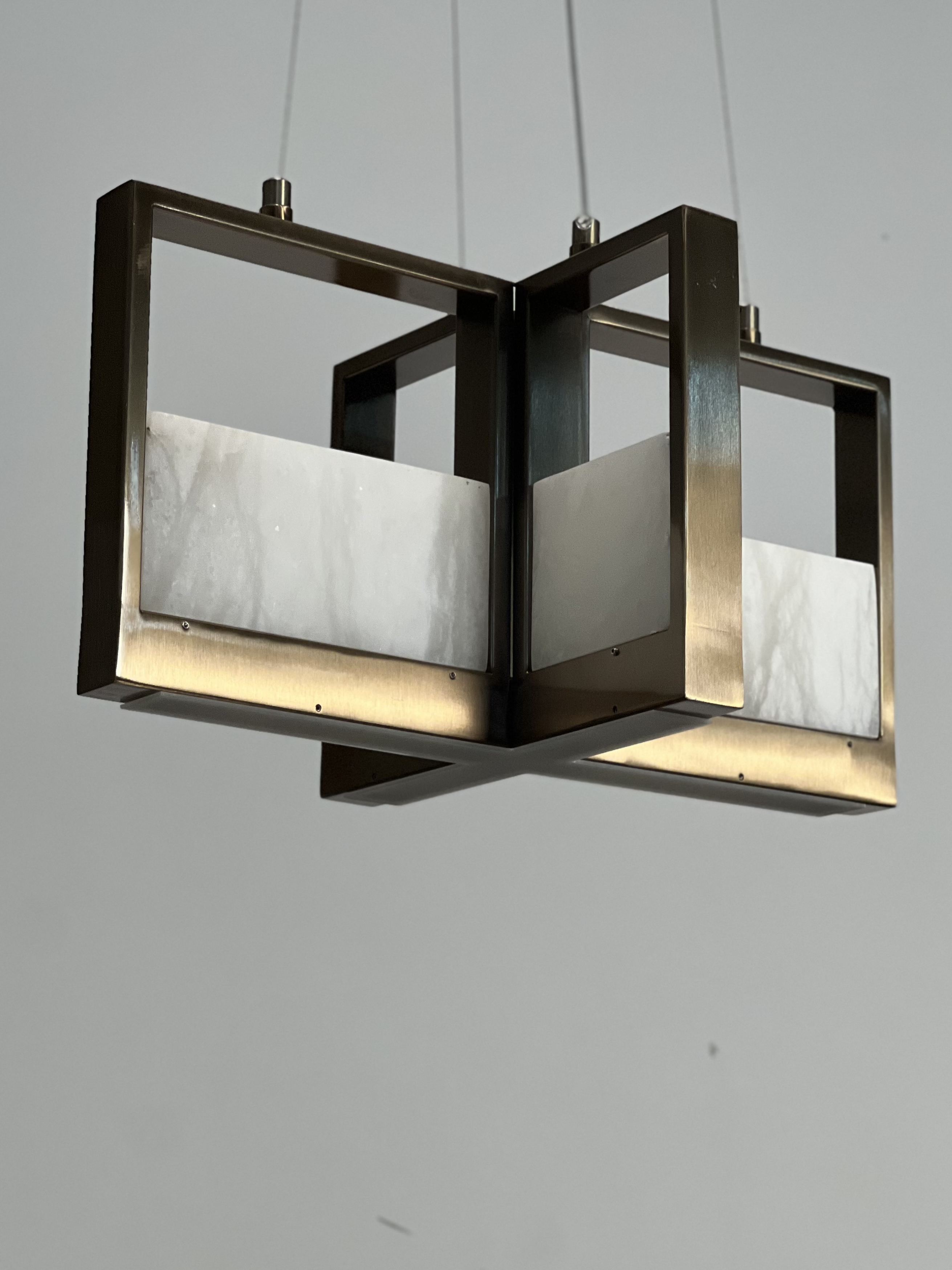 Casailighting  Dual Cube Alabaster & Brass Chandelier