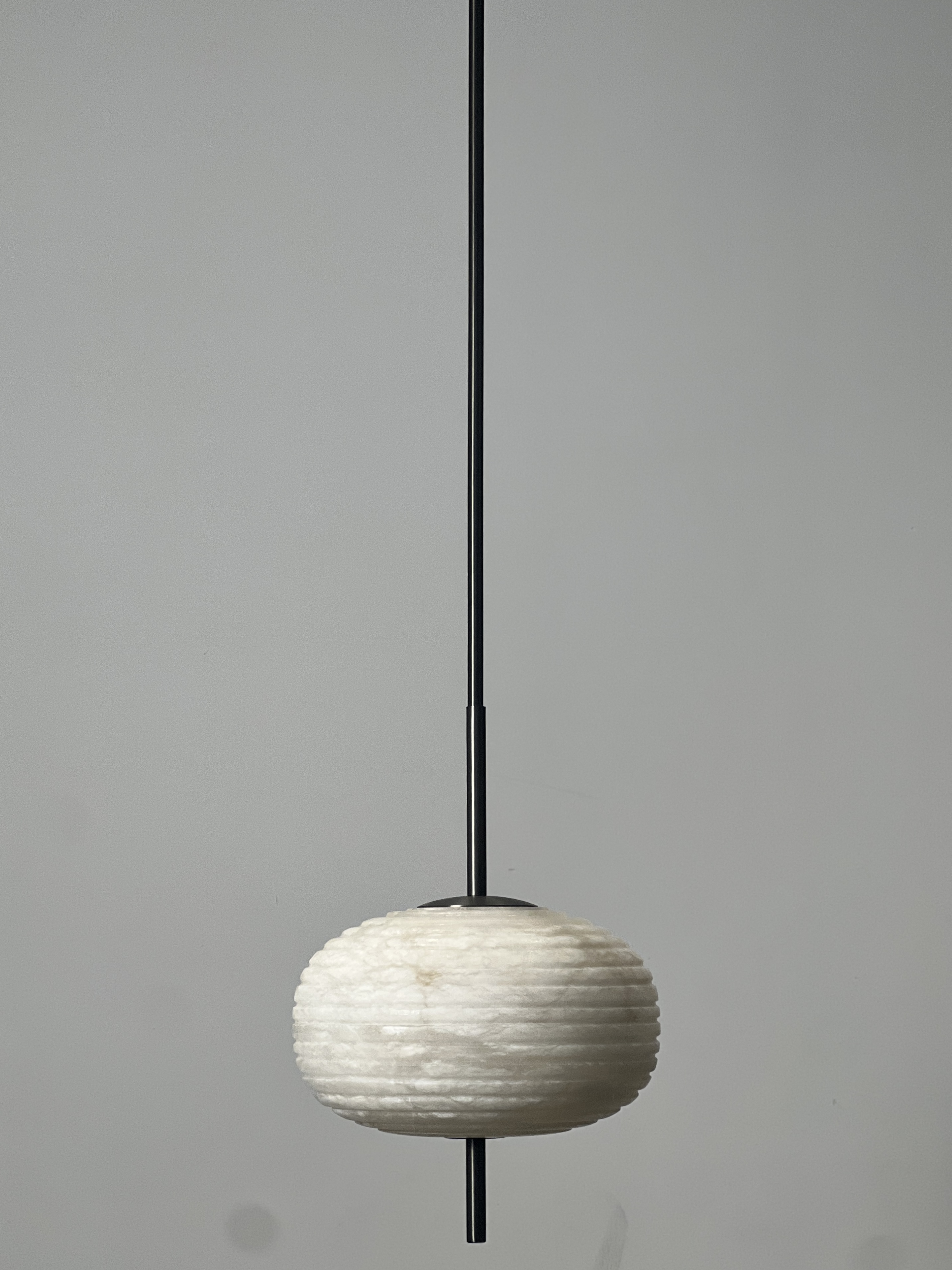 Casailighting Ribbed Alabaster & Brass Pendant Light