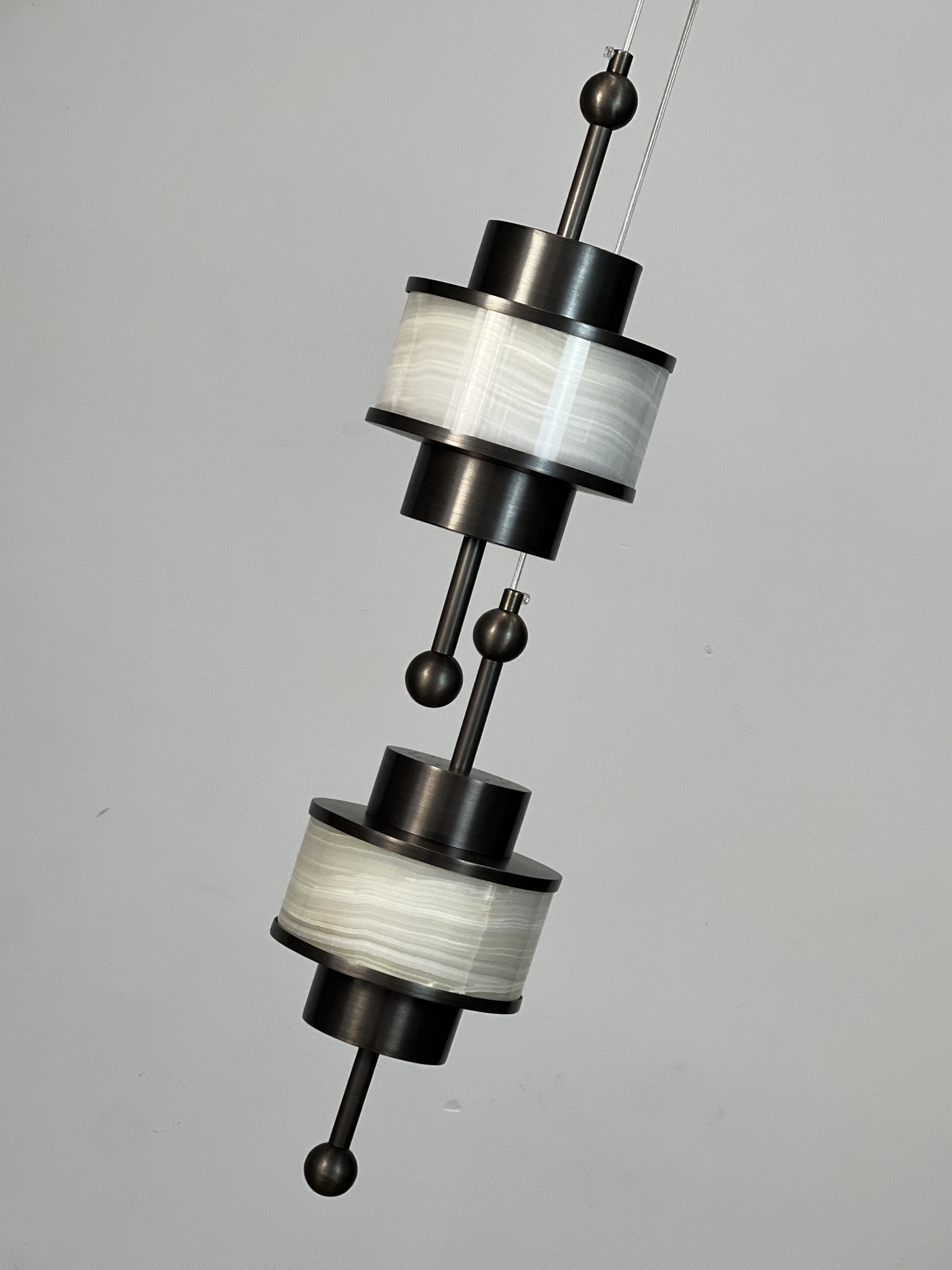 Casailighting Stacked Alabaster Cylinder & Brass Pendant Light