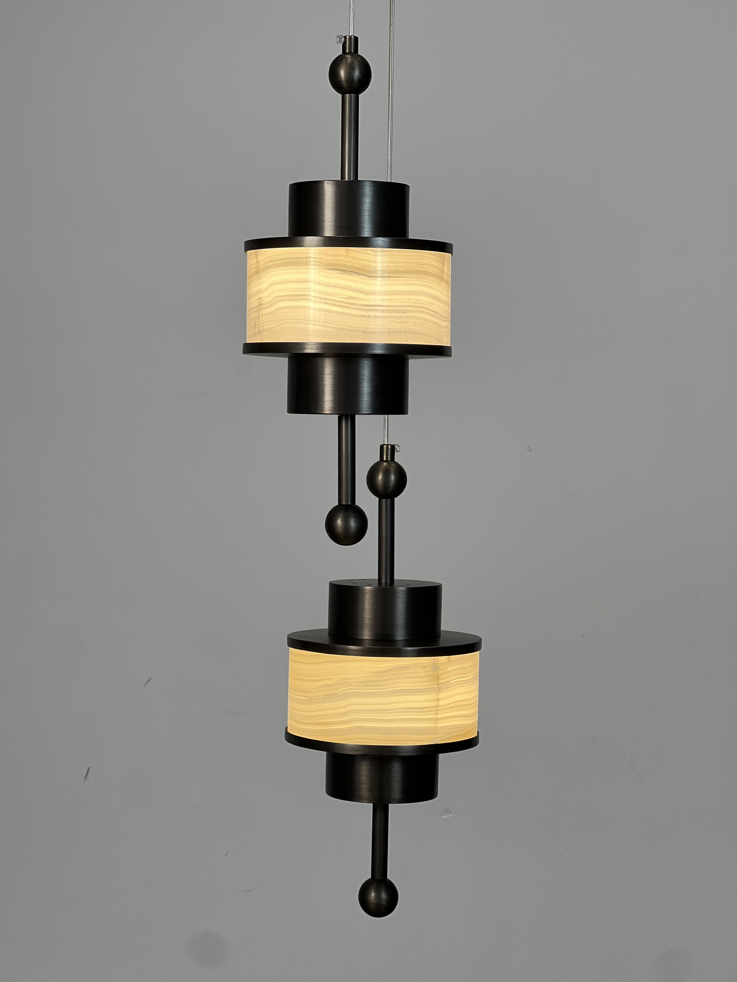 Casailighting Stacked Alabaster Cylinder & Brass Pendant Light