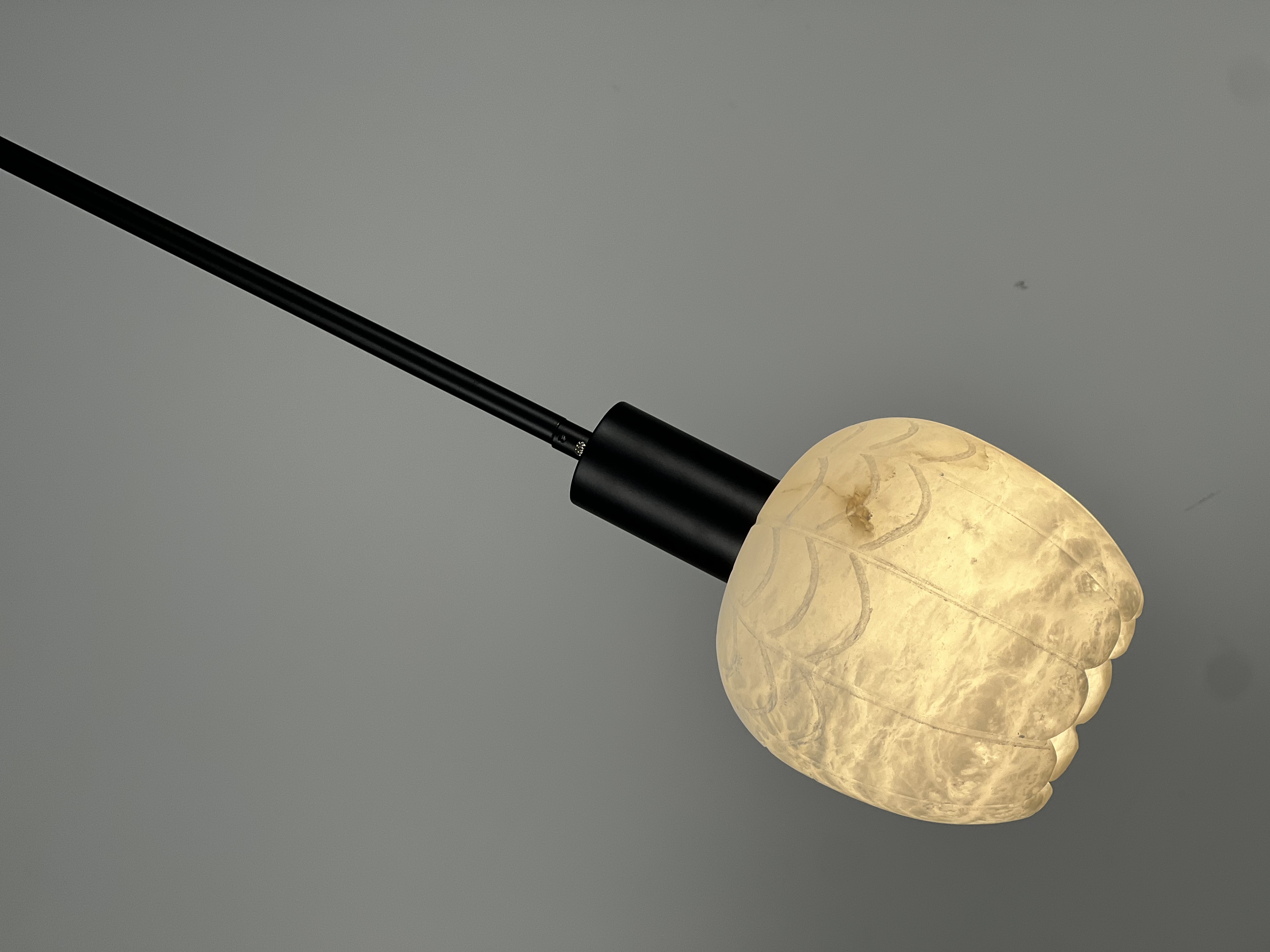 Casailighting “Lotus Bud” Carved Alabaster & Black Brass Pendant Light