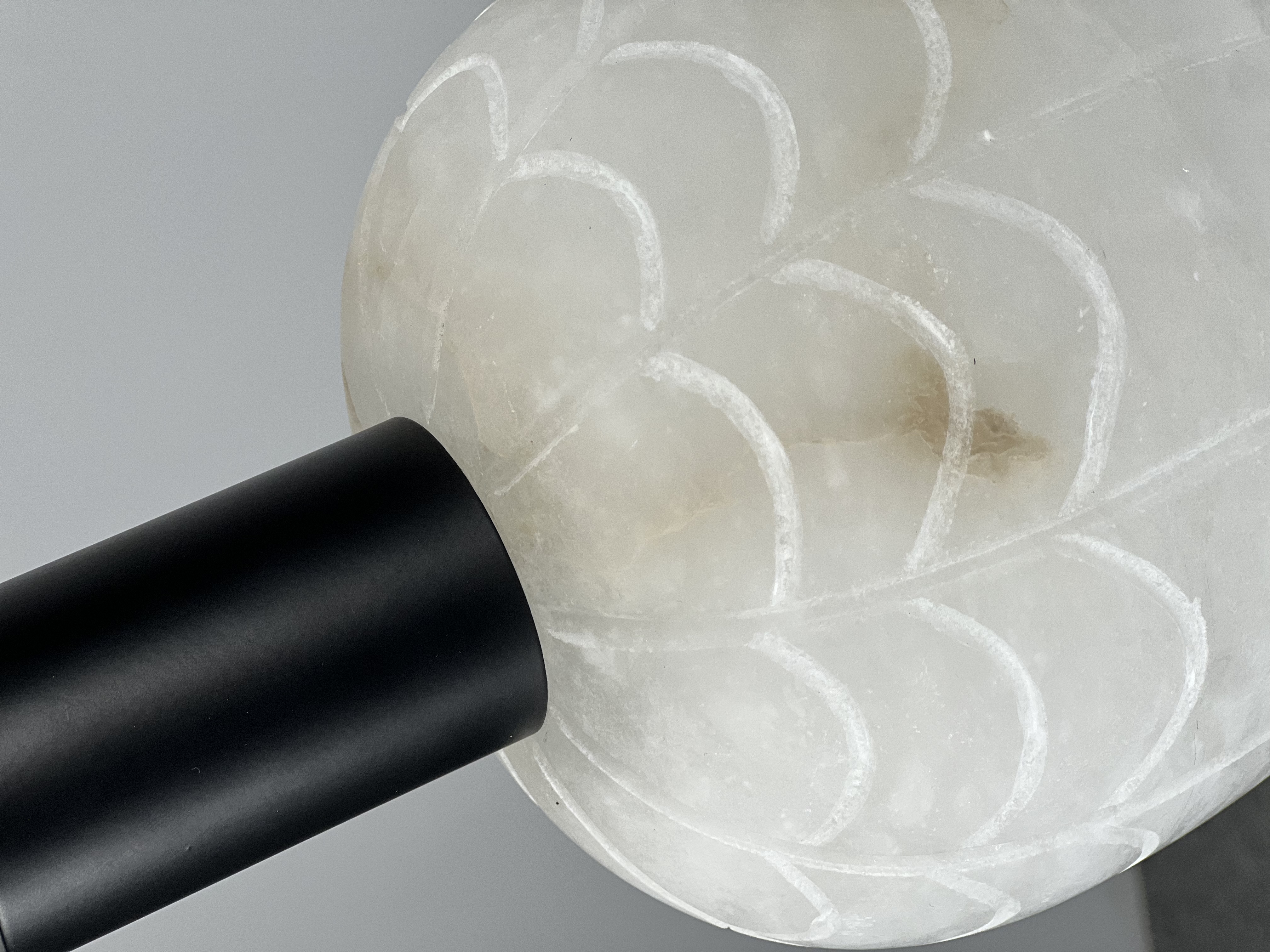 Casailighting “Lotus Bud” Carved Alabaster & Black Brass Pendant Light