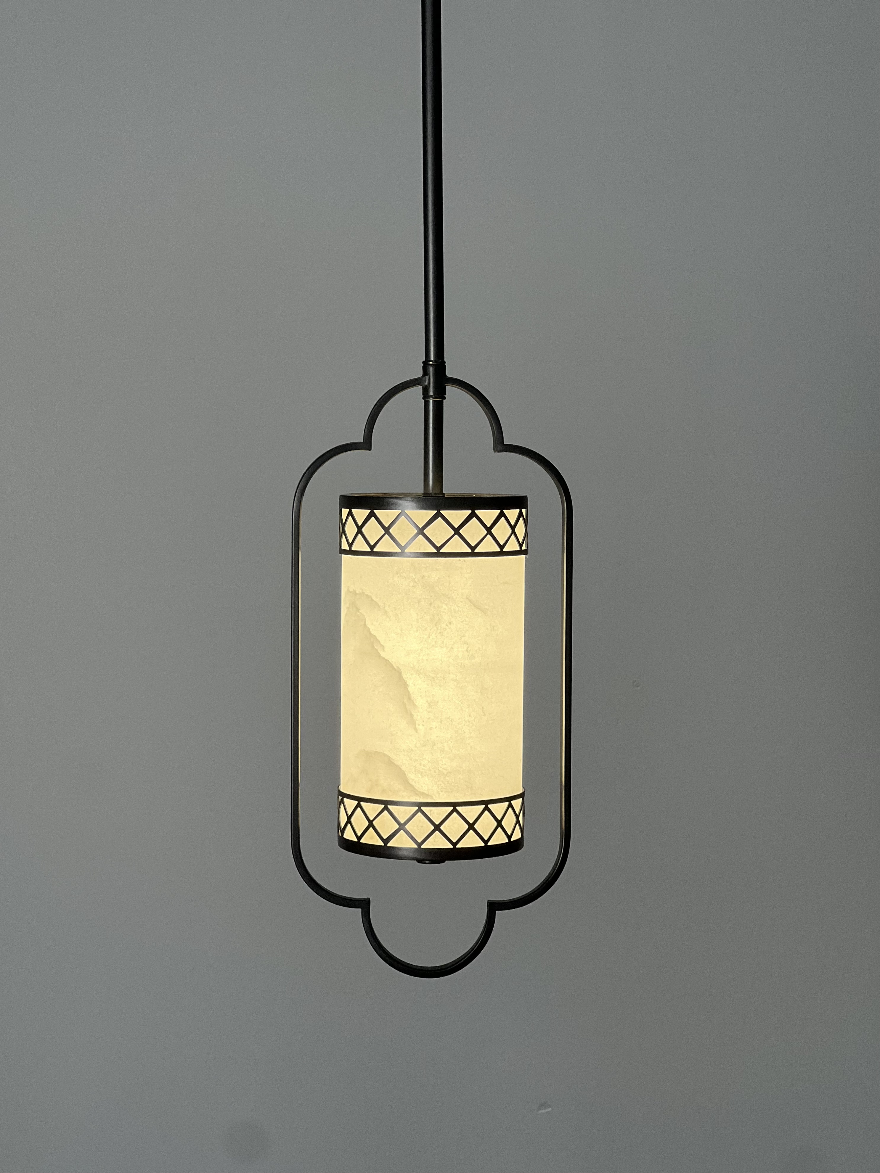 Artistic Version: Casailighting “Lattice Lantern” Alabaster & Gunmetal Brass Pendant Light