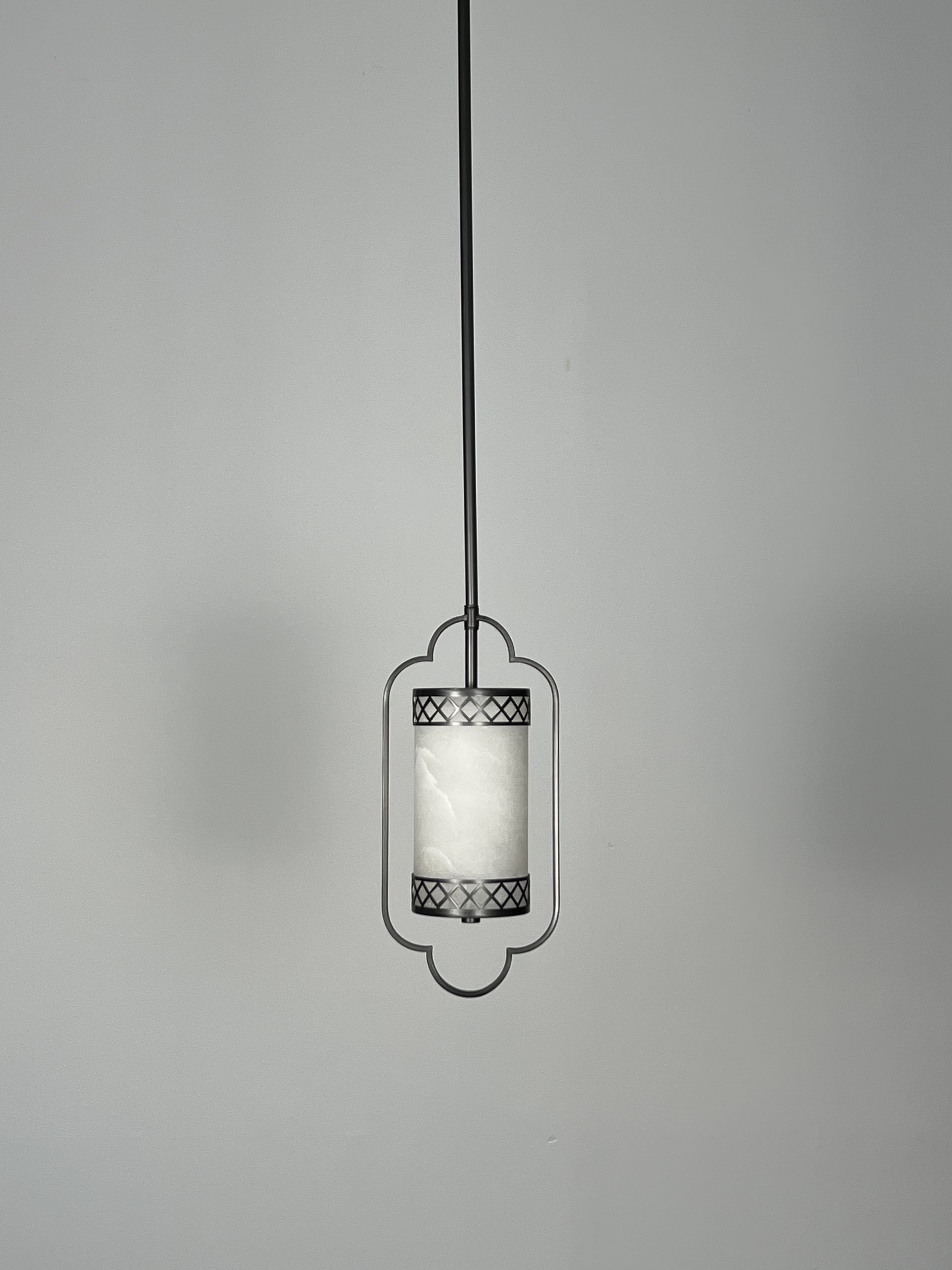 Artistic Version: Casailighting “Lattice Lantern” Alabaster & Gunmetal Brass Pendant Light