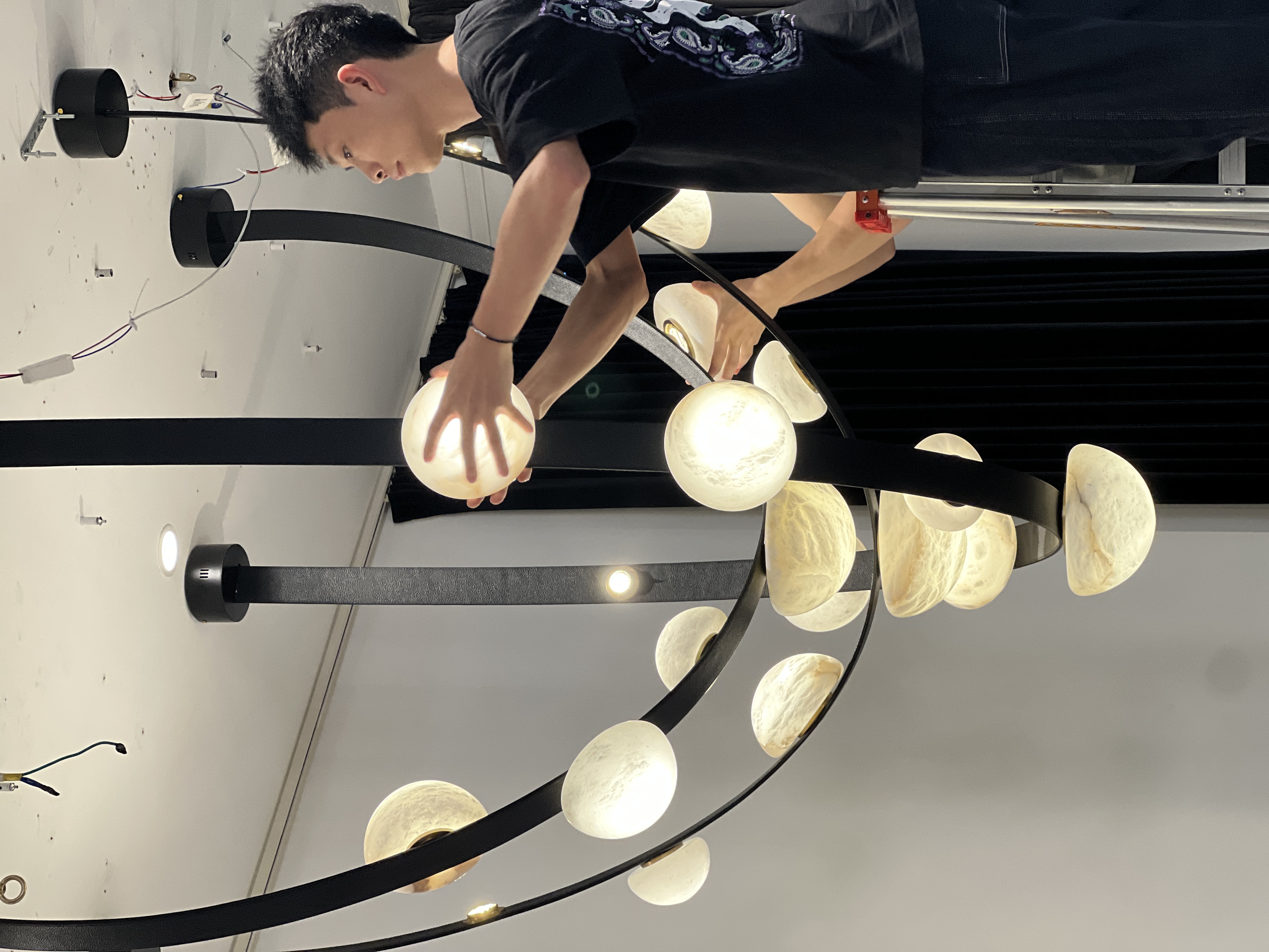 CASA Lighting Alabaster Droplet Leather Strap Chandelier