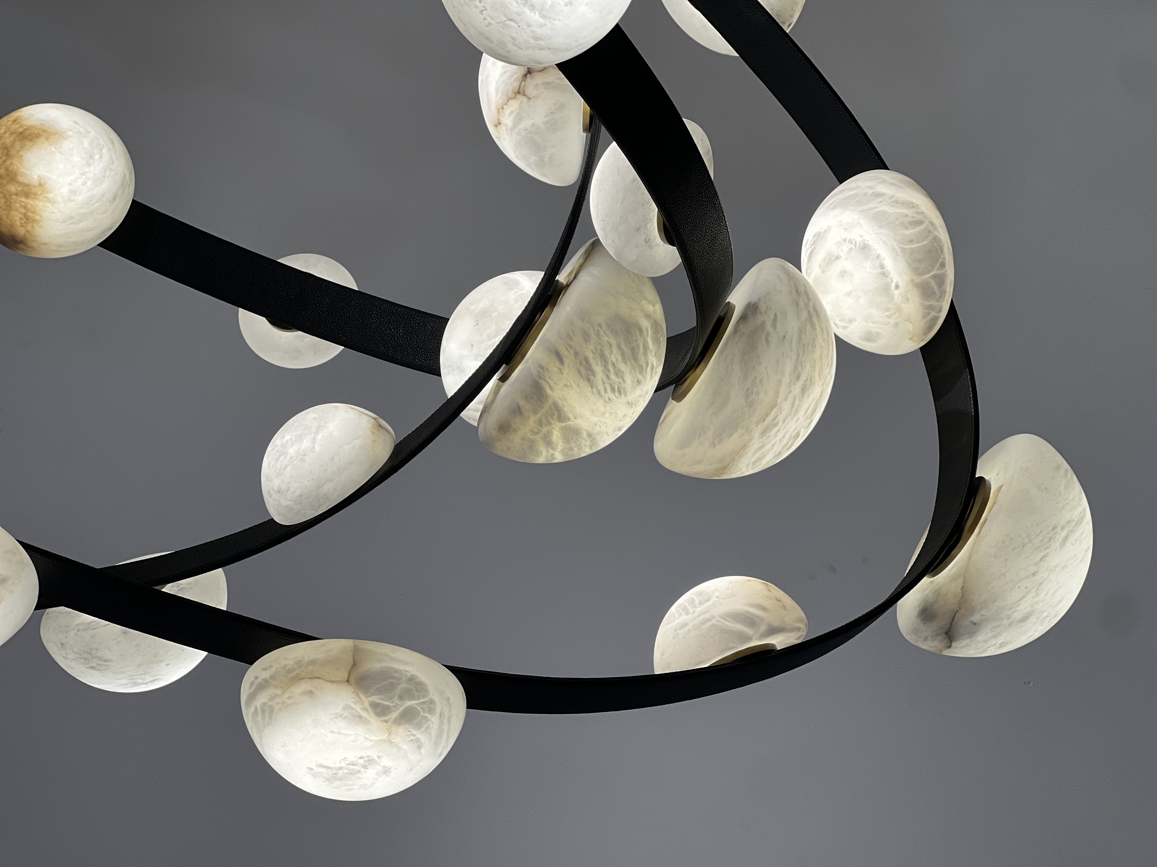 CASA Lighting Alabaster Droplet Leather Strap Chandelier