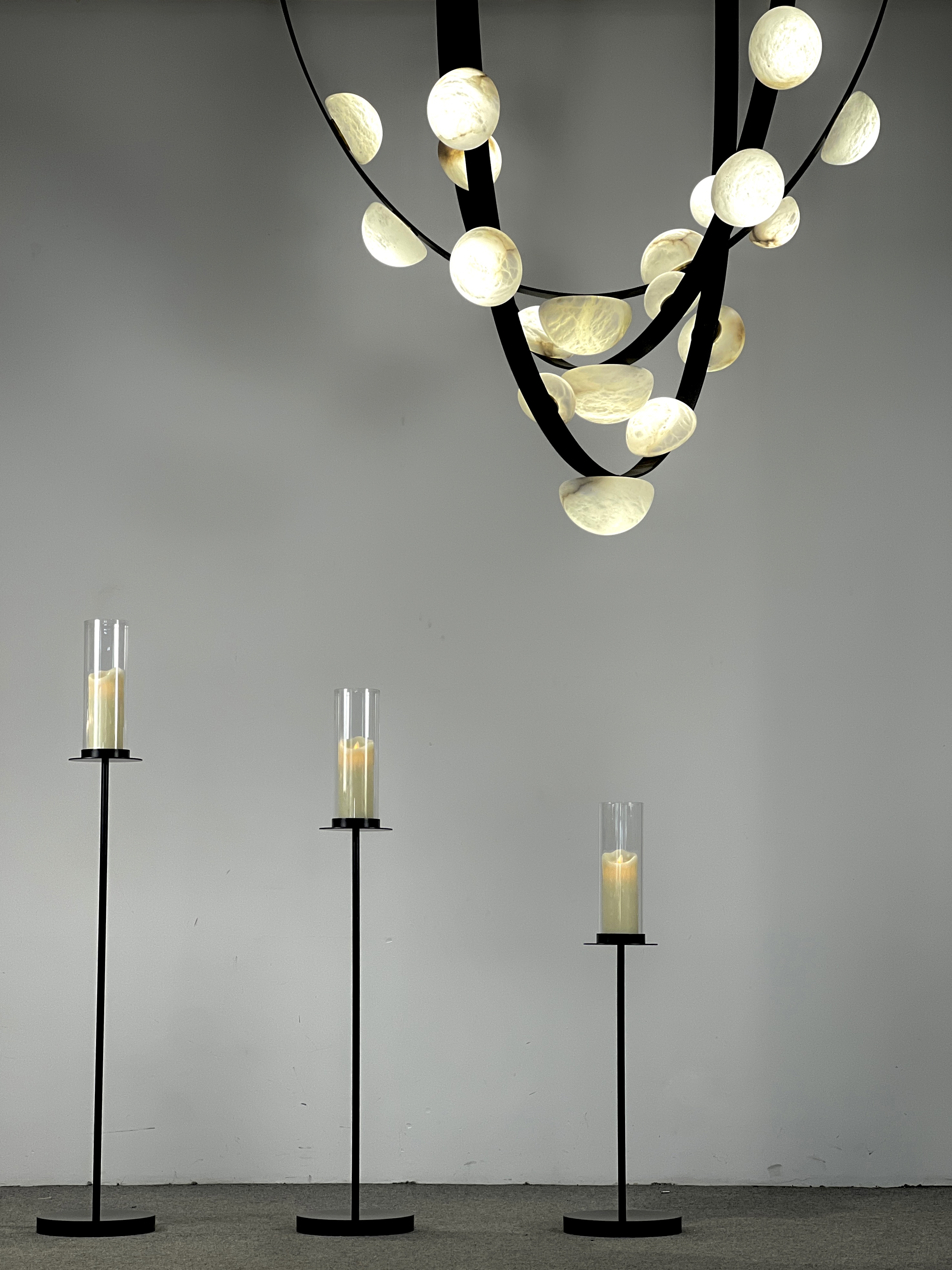 CASA Lighting Alabaster Droplet Leather Strap Chandelier