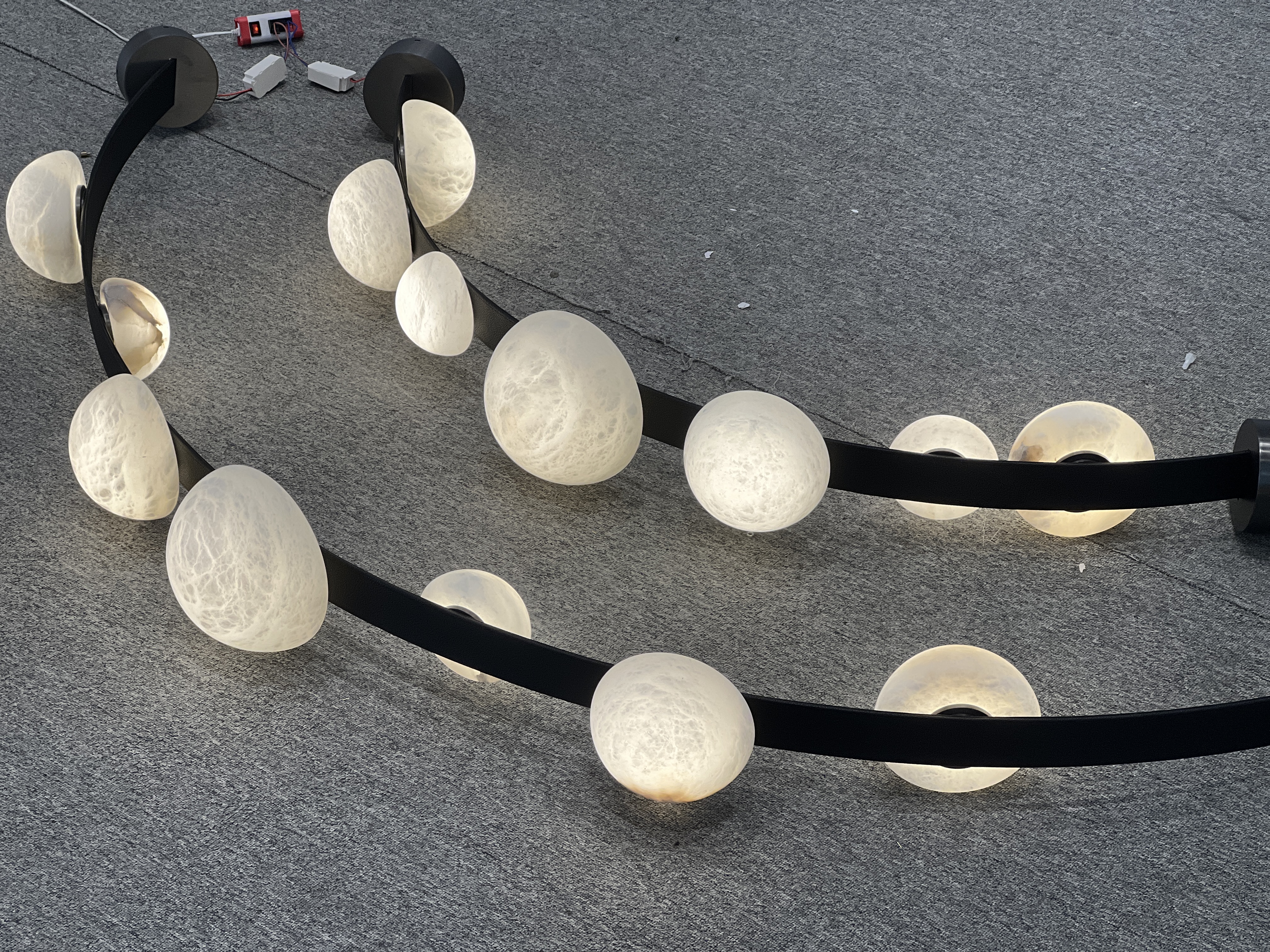 CASA Lighting Alabaster Droplet Leather Strap Chandelier