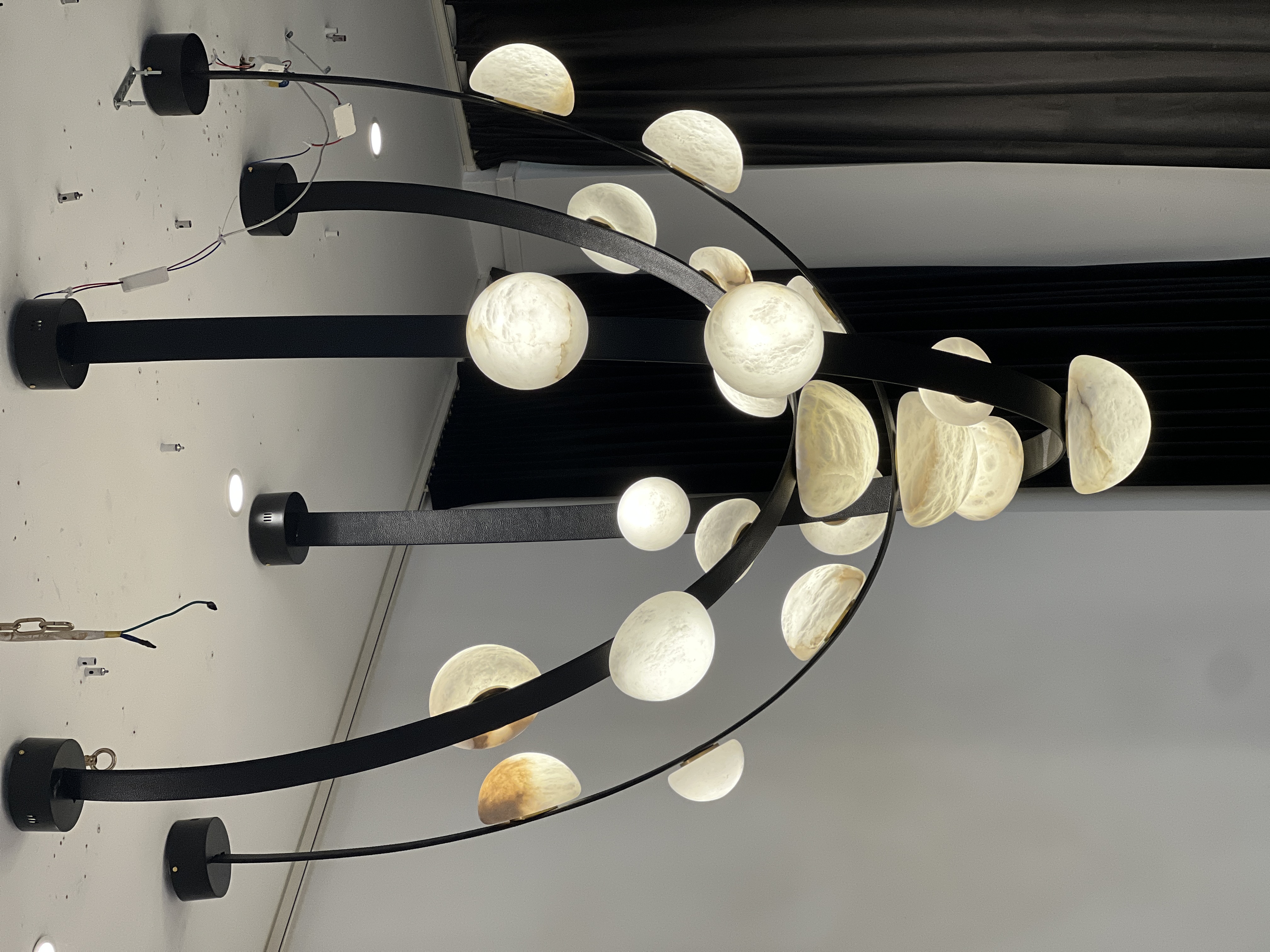 CASA Lighting Alabaster Droplet Leather Strap Chandelier