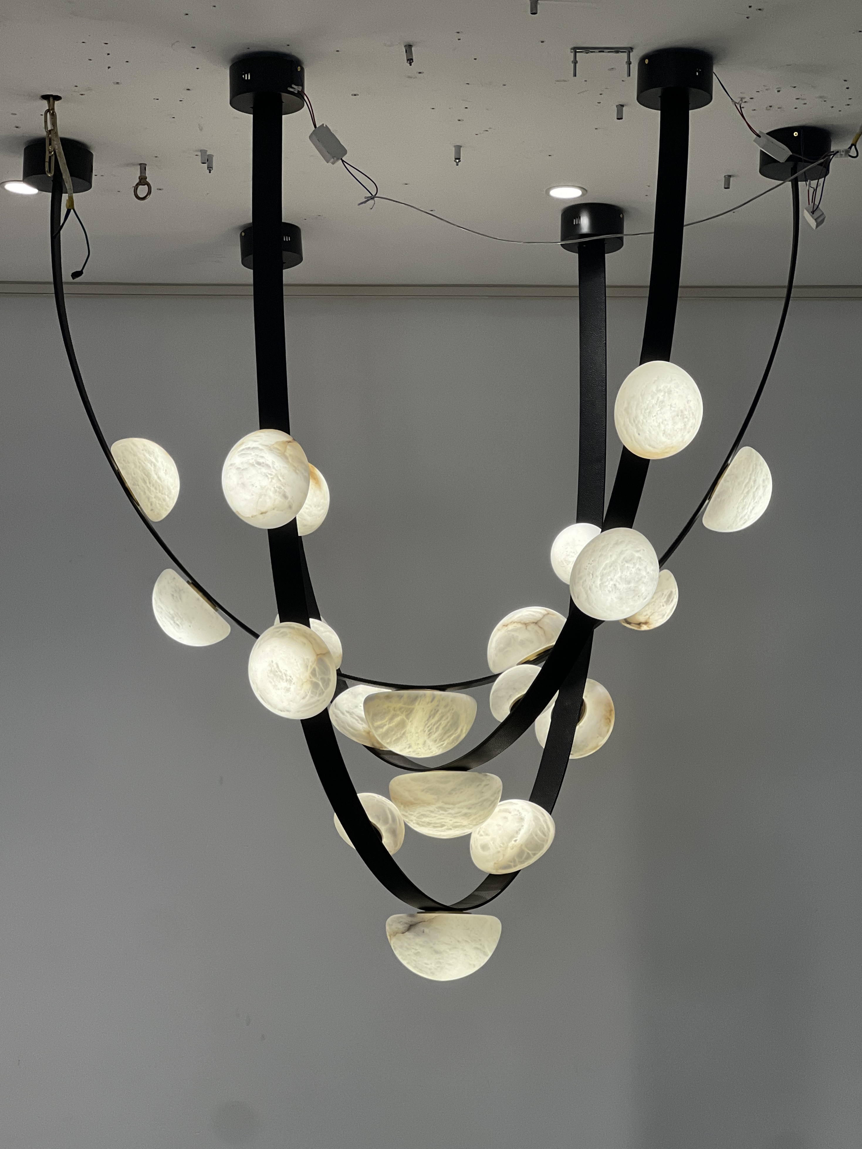 CASA Lighting Alabaster Droplet Leather Strap Chandelier