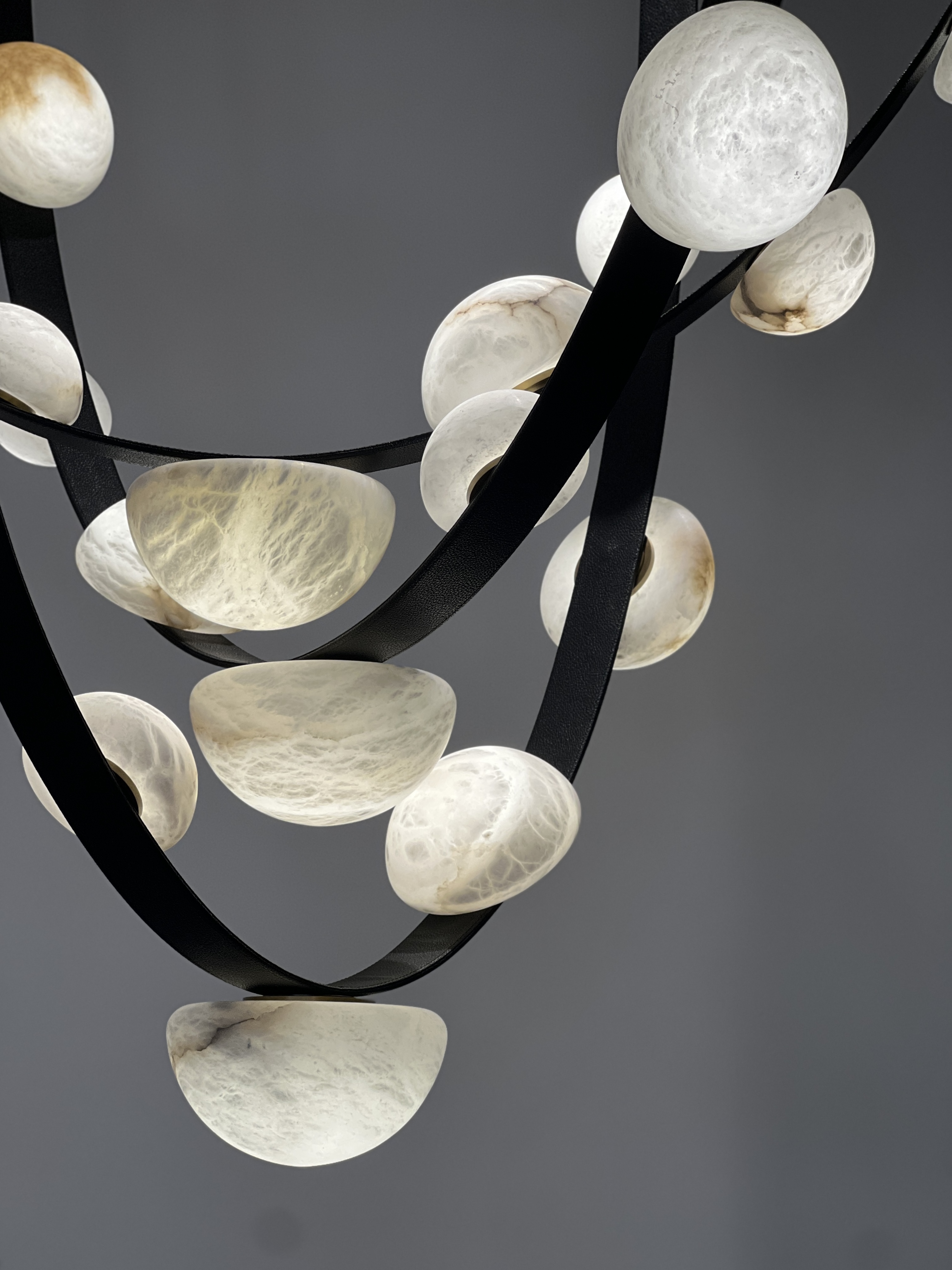 CASA Lighting Alabaster Droplet Leather Strap Chandelier