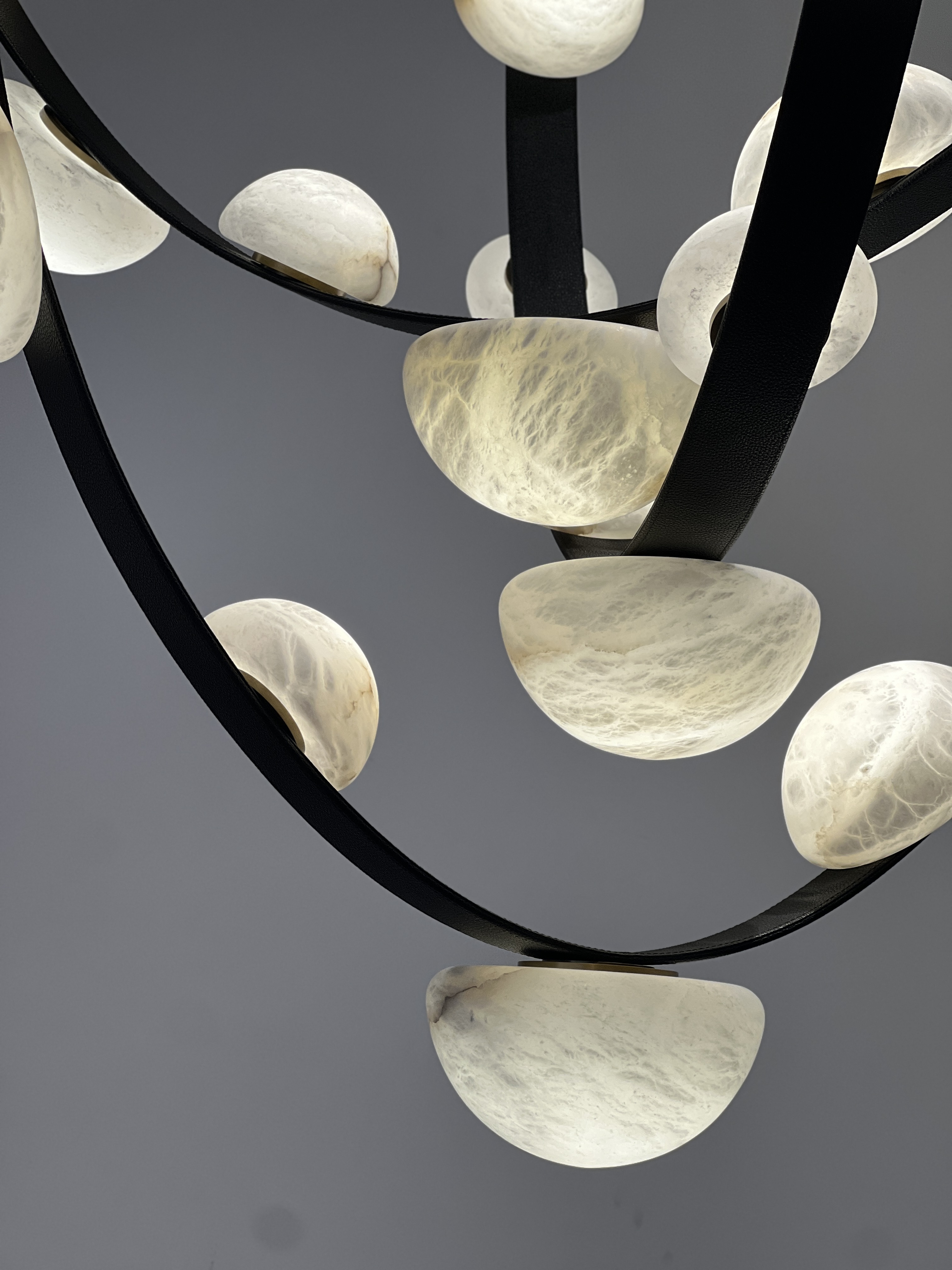 CASA Lighting Alabaster Droplet Leather Strap Chandelier