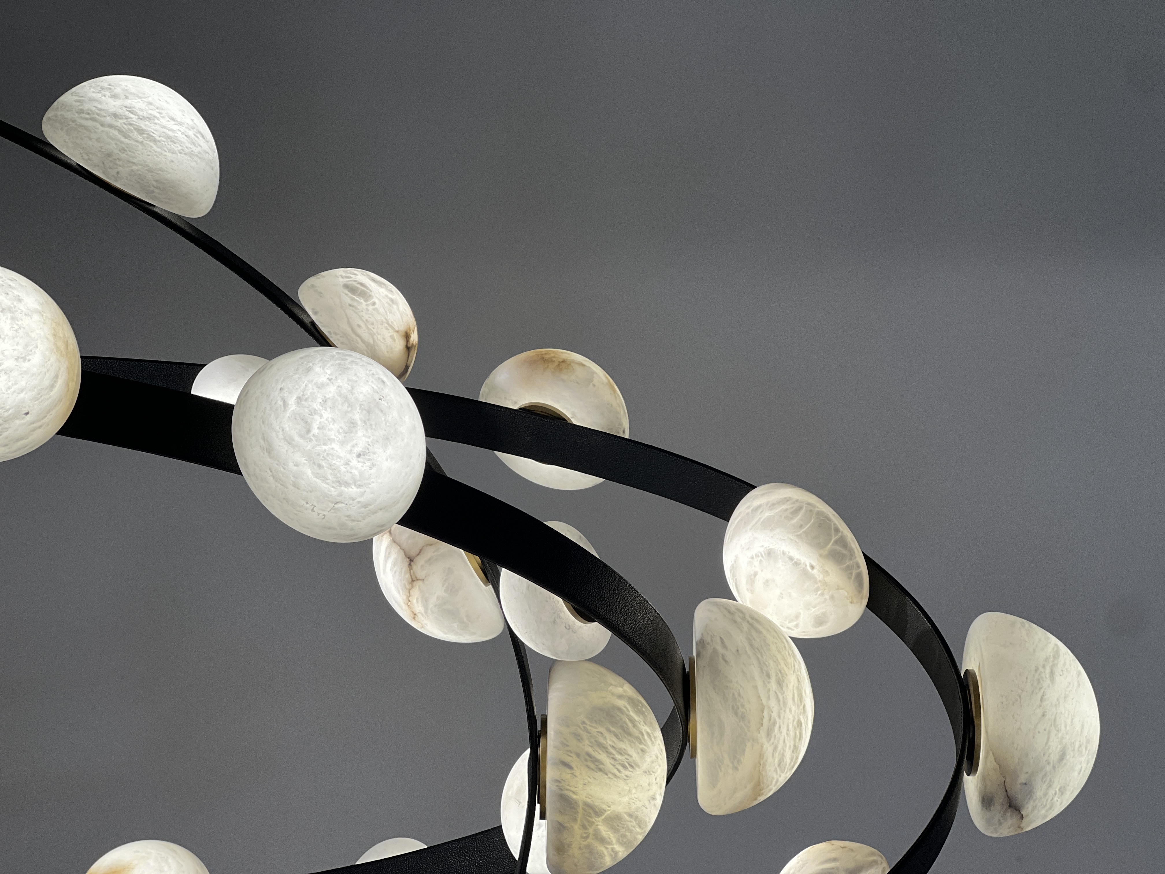 CASA Lighting Alabaster Droplet Leather Strap Chandelier