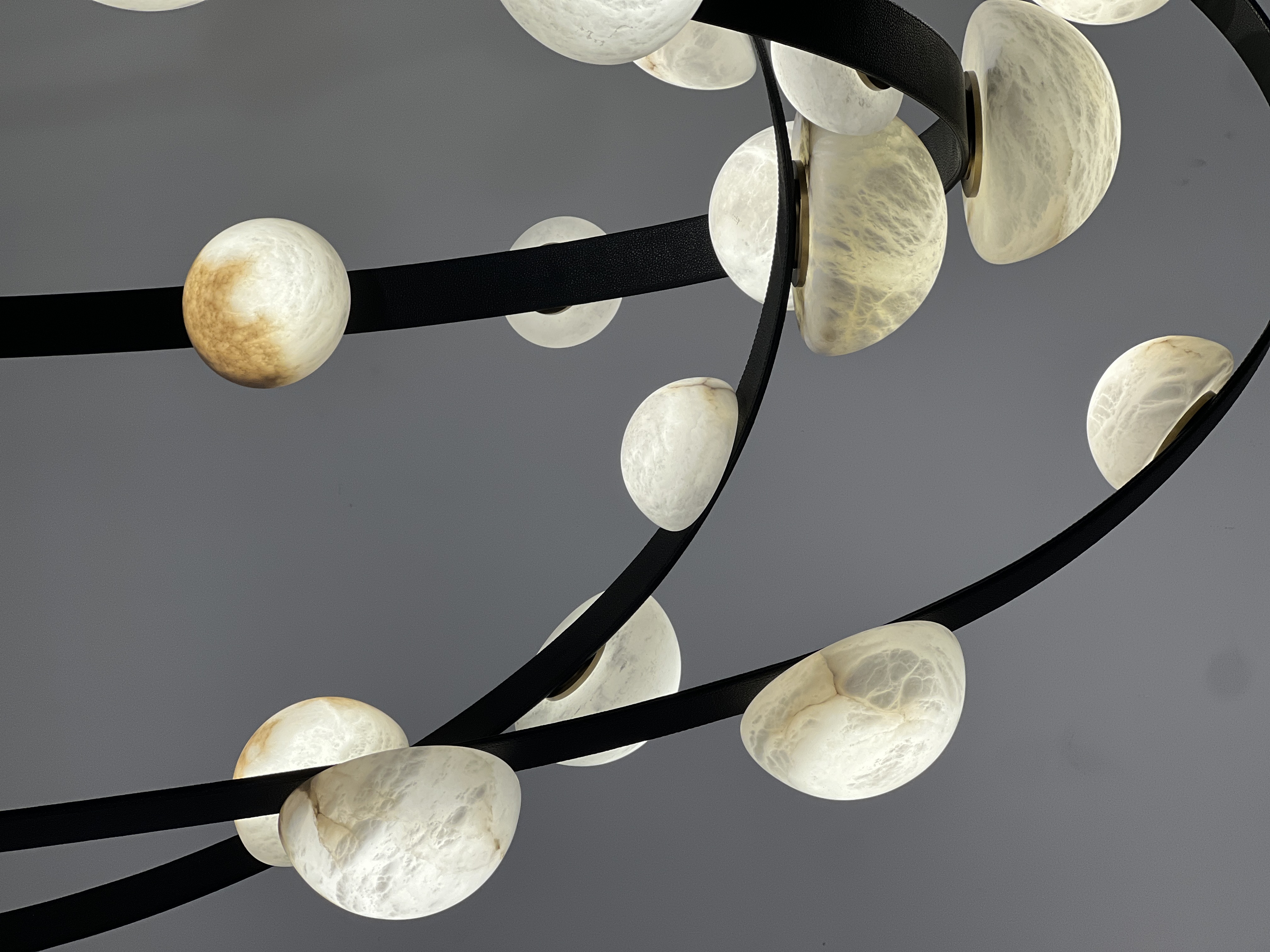 CASA Lighting Alabaster Droplet Leather Strap Chandelier