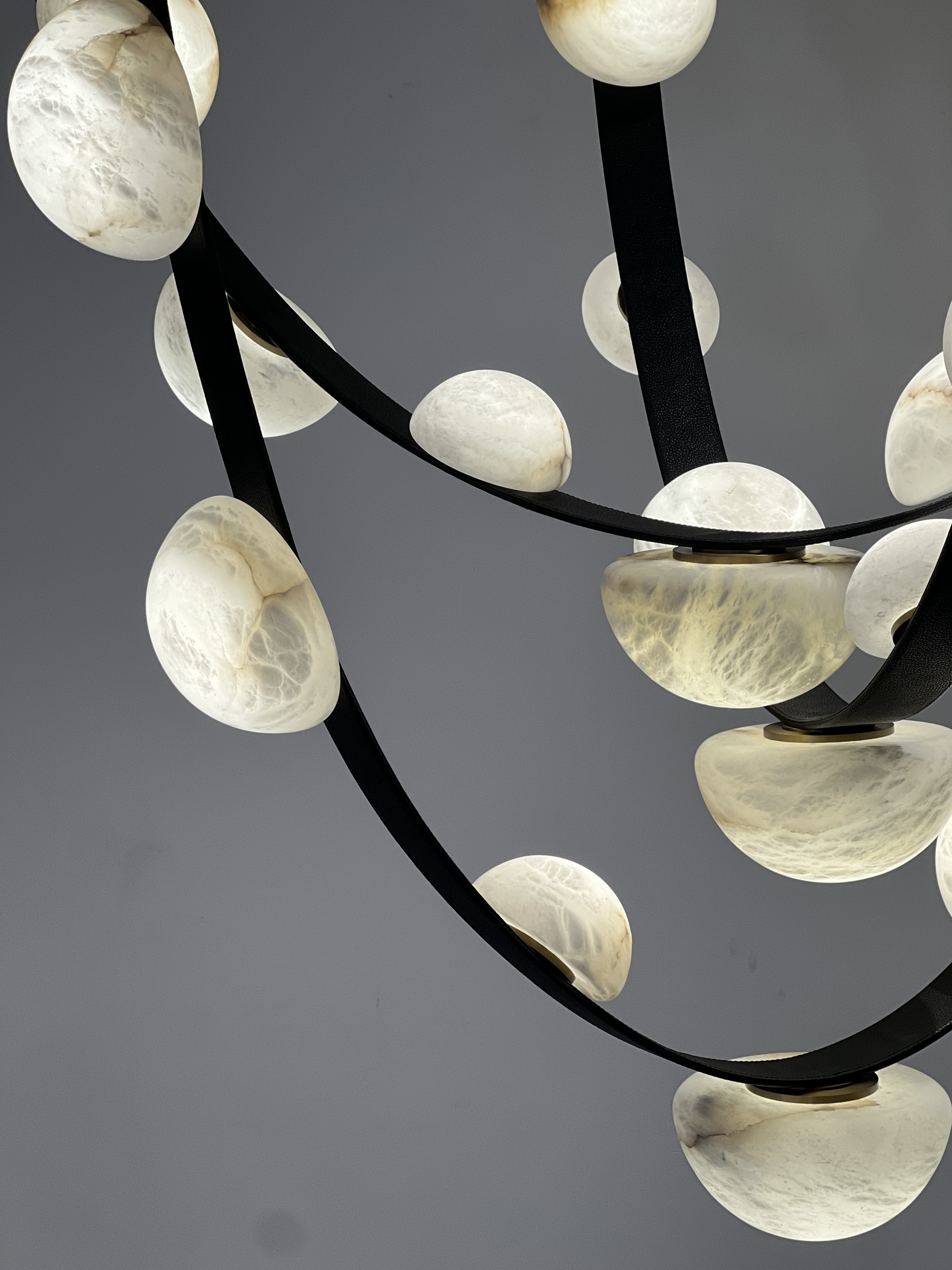 CASA Lighting Alabaster Droplet Leather Strap Chandelier