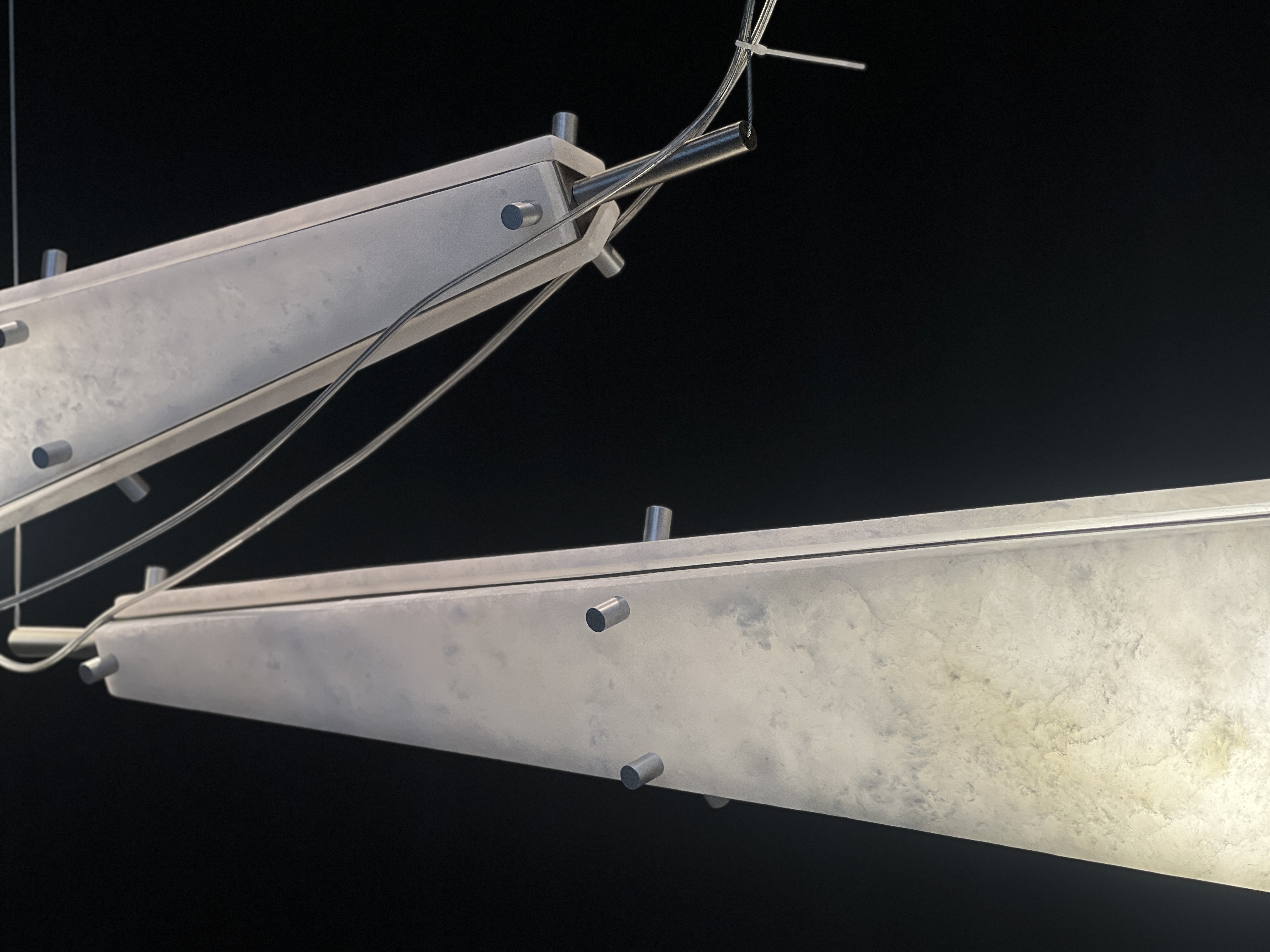 CASA Lighting Fragment Alabaster Chandelier - Natural Stone & Brass Linear Pendant