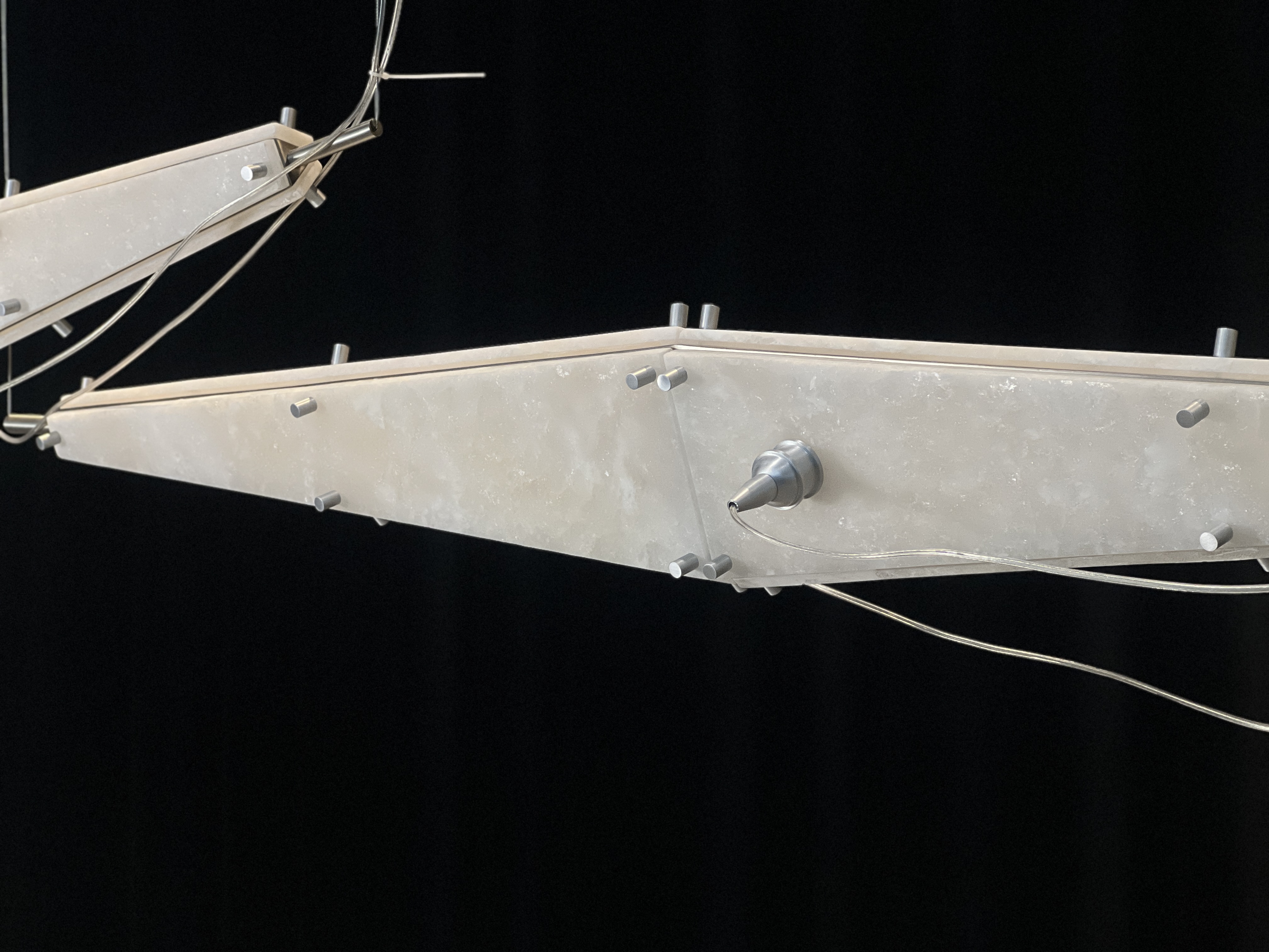 CASA Lighting Fragment Alabaster Chandelier - Natural Stone & Brass Linear Pendant