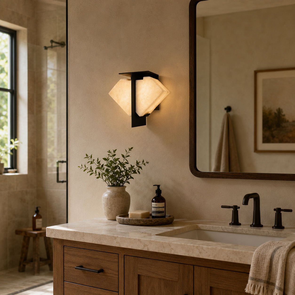 Folded Halo Alabaster Wall Sconce