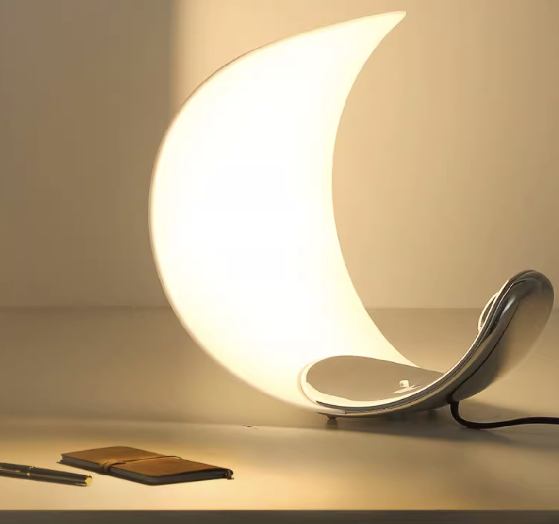 Casailighting “Lunar Crescent” Brass & Glass Table Lamp