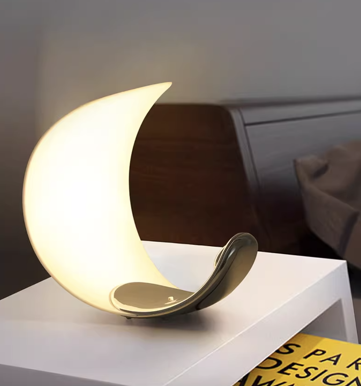 Casailighting “Lunar Crescent” Brass & Glass Table Lamp